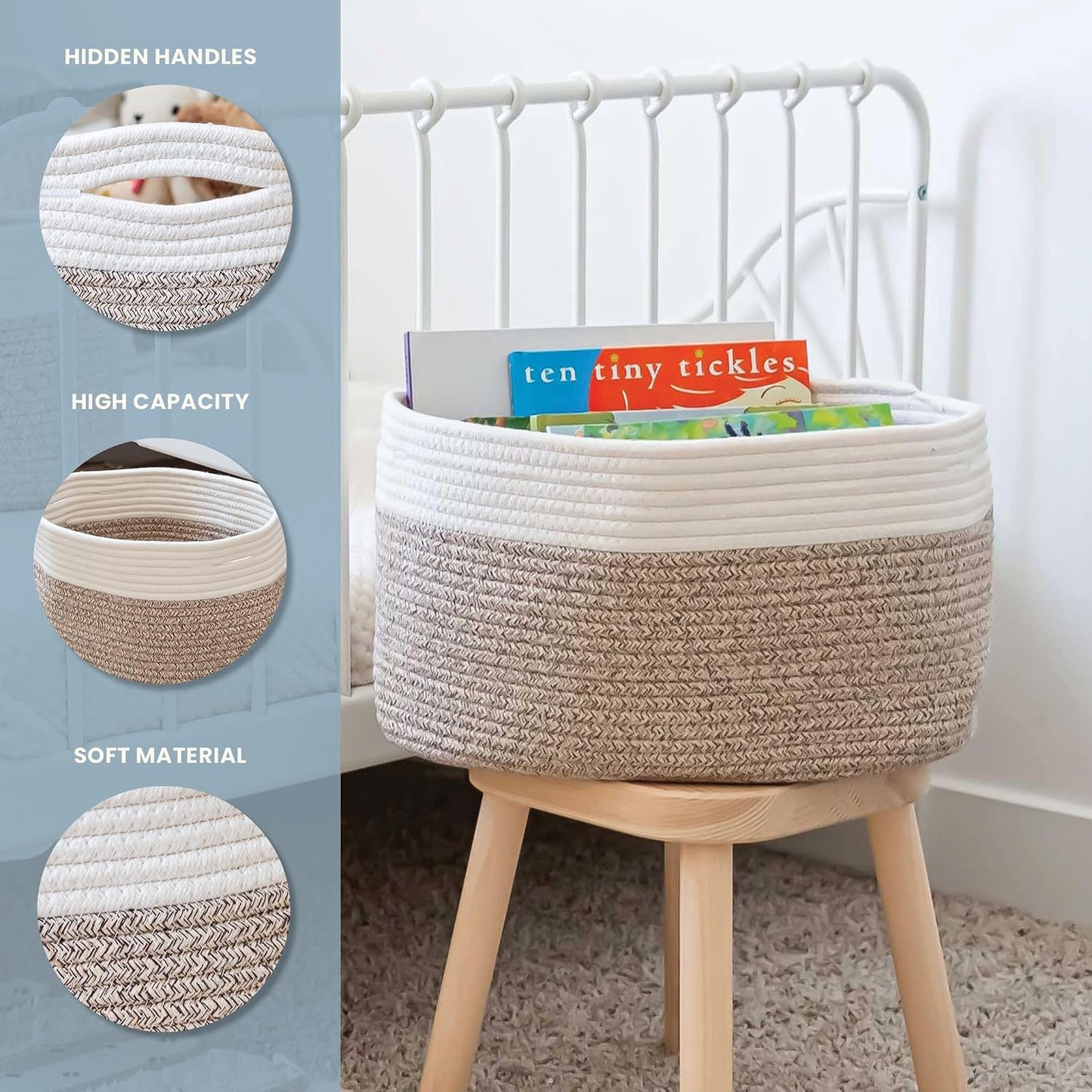 Woven Decorative Basket for Organizing / Brown / Off-white / 15 x 10 x 9
