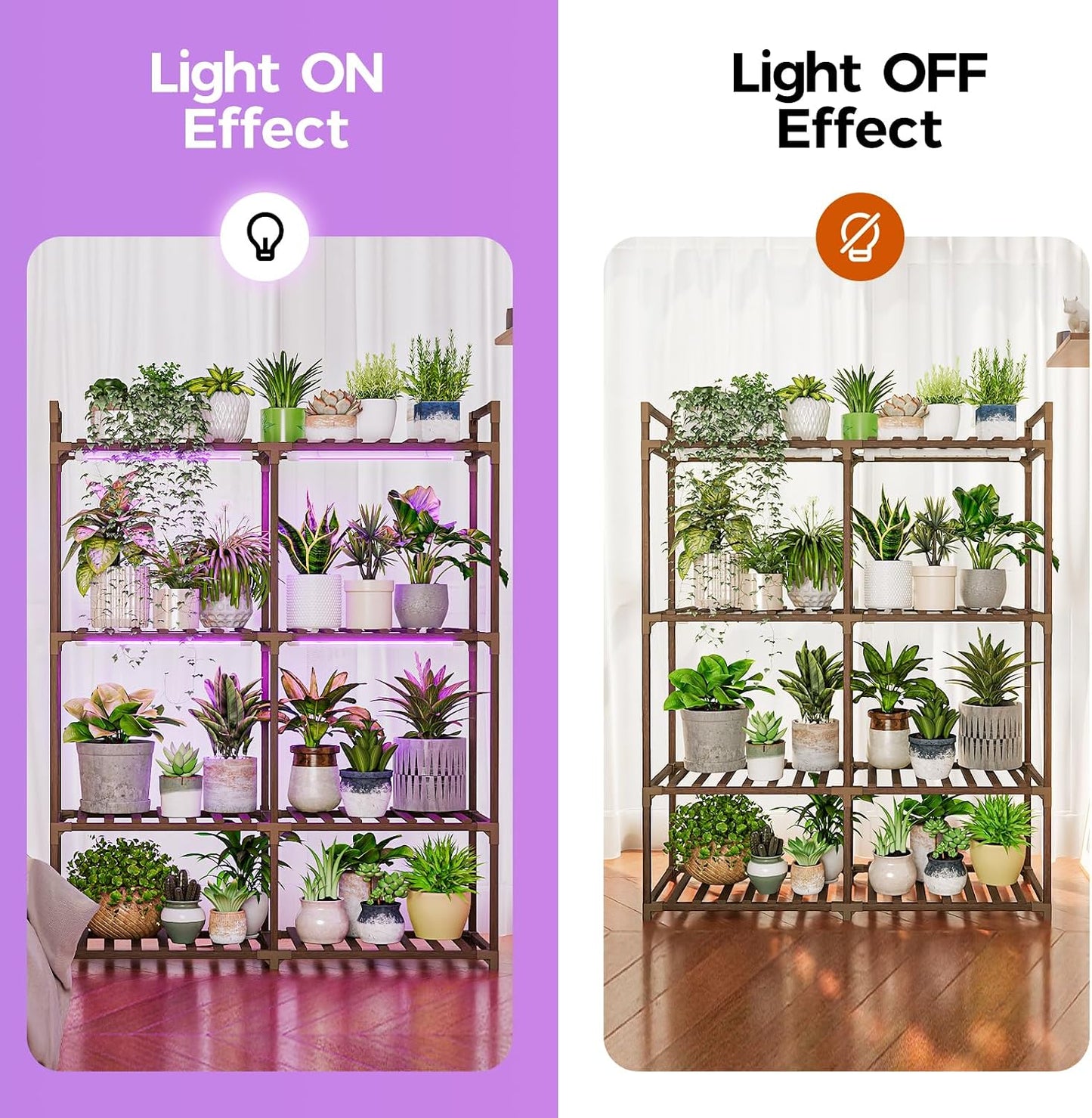 Bamworld Plant Stand with Grow Lights for Indoor Plants Wood Plant Shelf 4 Tier Large Flower Stand for Mutiple Plant
