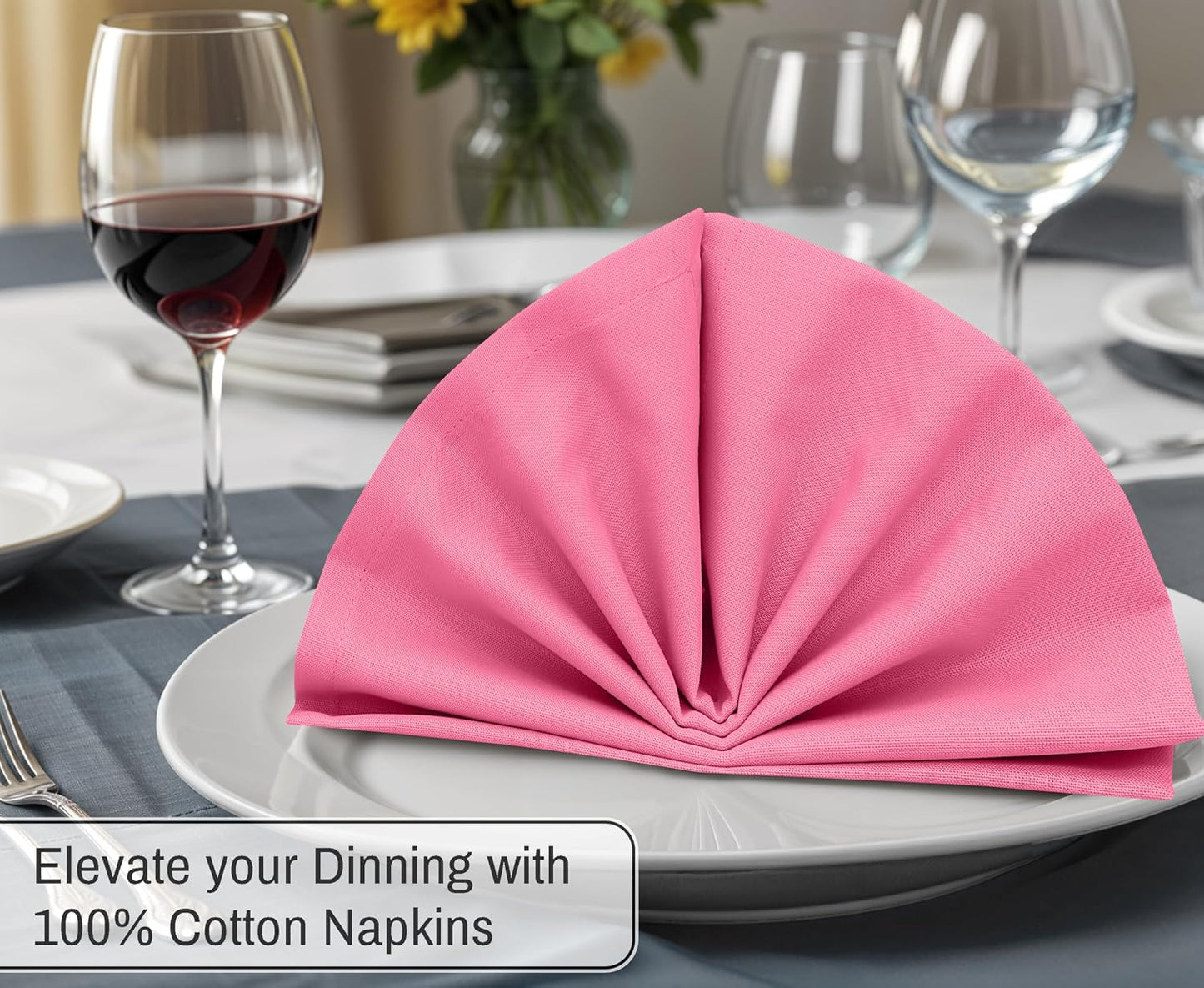 Ruvanti Cloth Napkins Set of 12, 100% Cotton 18”x18” - Pink | Washable, Soft, Durable & Absorbent Everyday Napkins. For