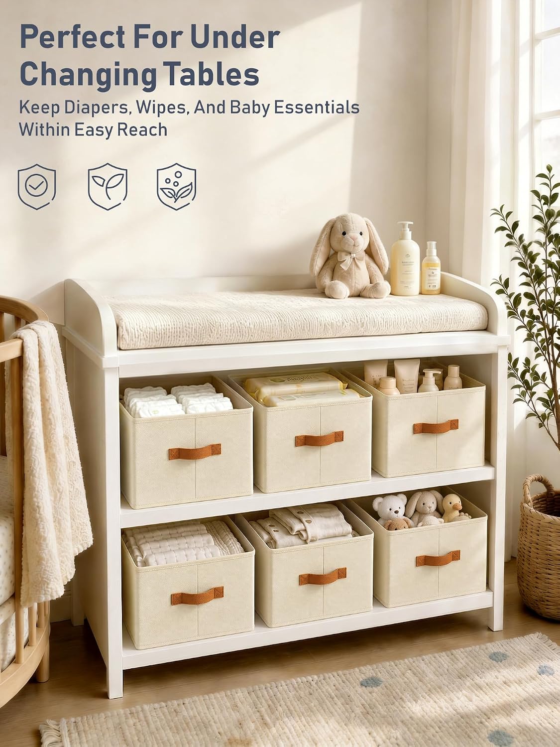Large Closet Storage Baskets Bins / Beige / 14 x 10 x 10 / Set of 6