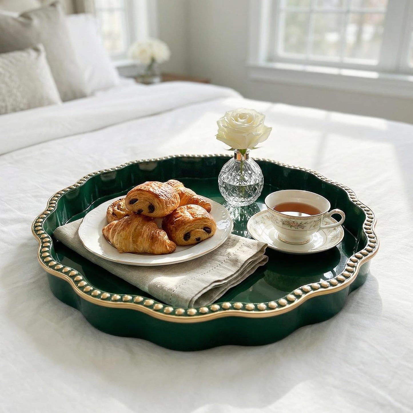 Green Decorative Tray / Green Wavy / 13 x 13 / Wavy Scallop