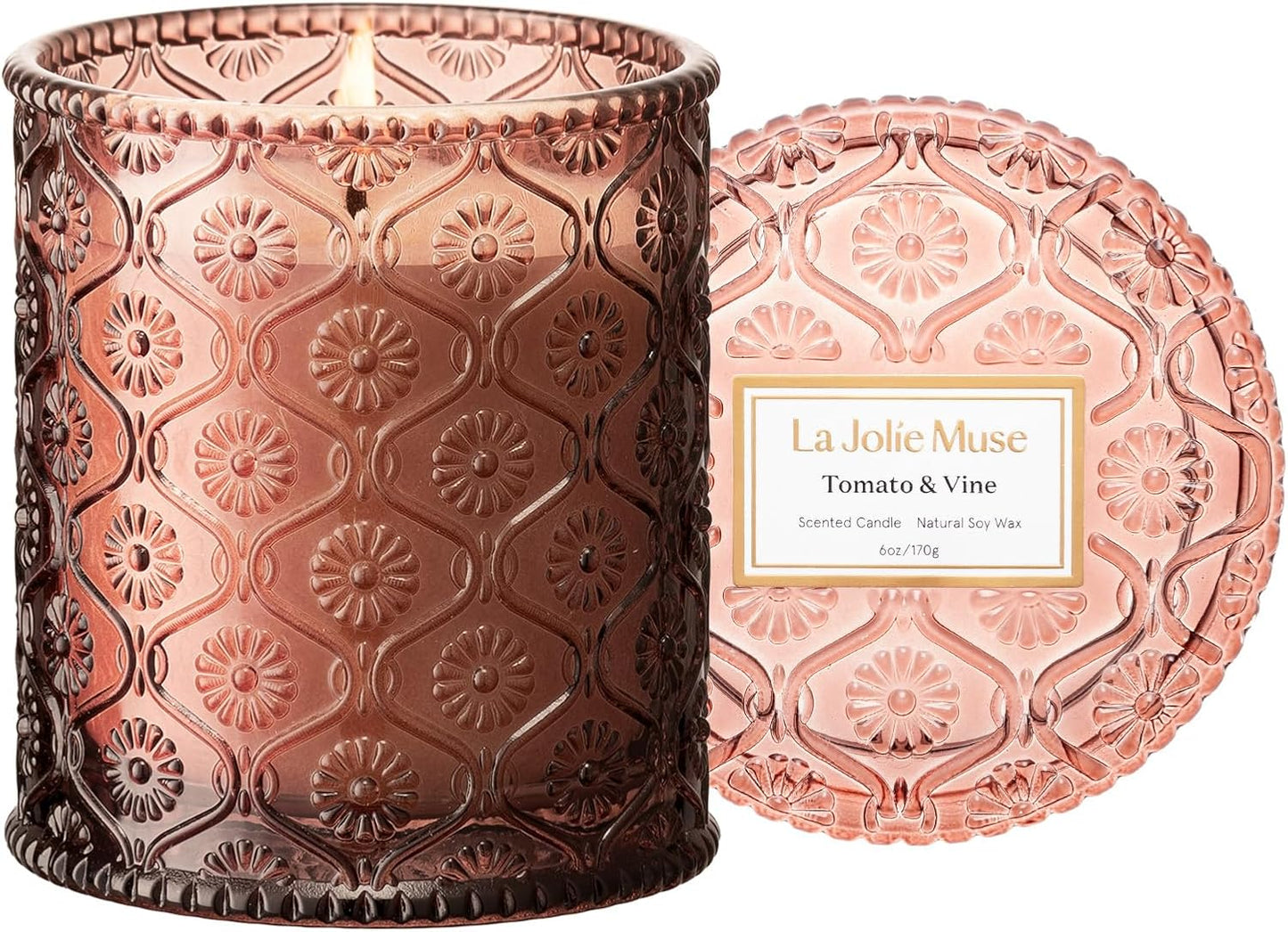 LA JOLIE MUSE Tomato & Vine Scented Candles for Home, Natural Soy, 40 Hrs