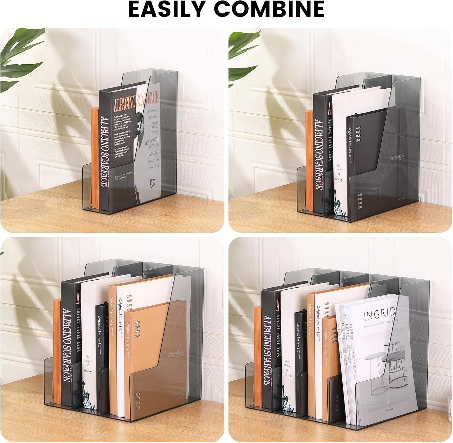CiWiVOKi Vertical File Holder, PET Desk Organizer and Storage Bins Holding for Magazines, Binders, Notebooks