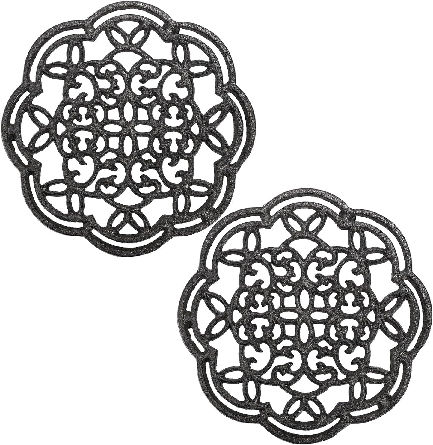 Yopay 2 Pack Cast Iron Trivet Heavy Duty, 7.7 inch Round Metal Trivet for Hot Pans or Teapot, Rustproof Pot Stands