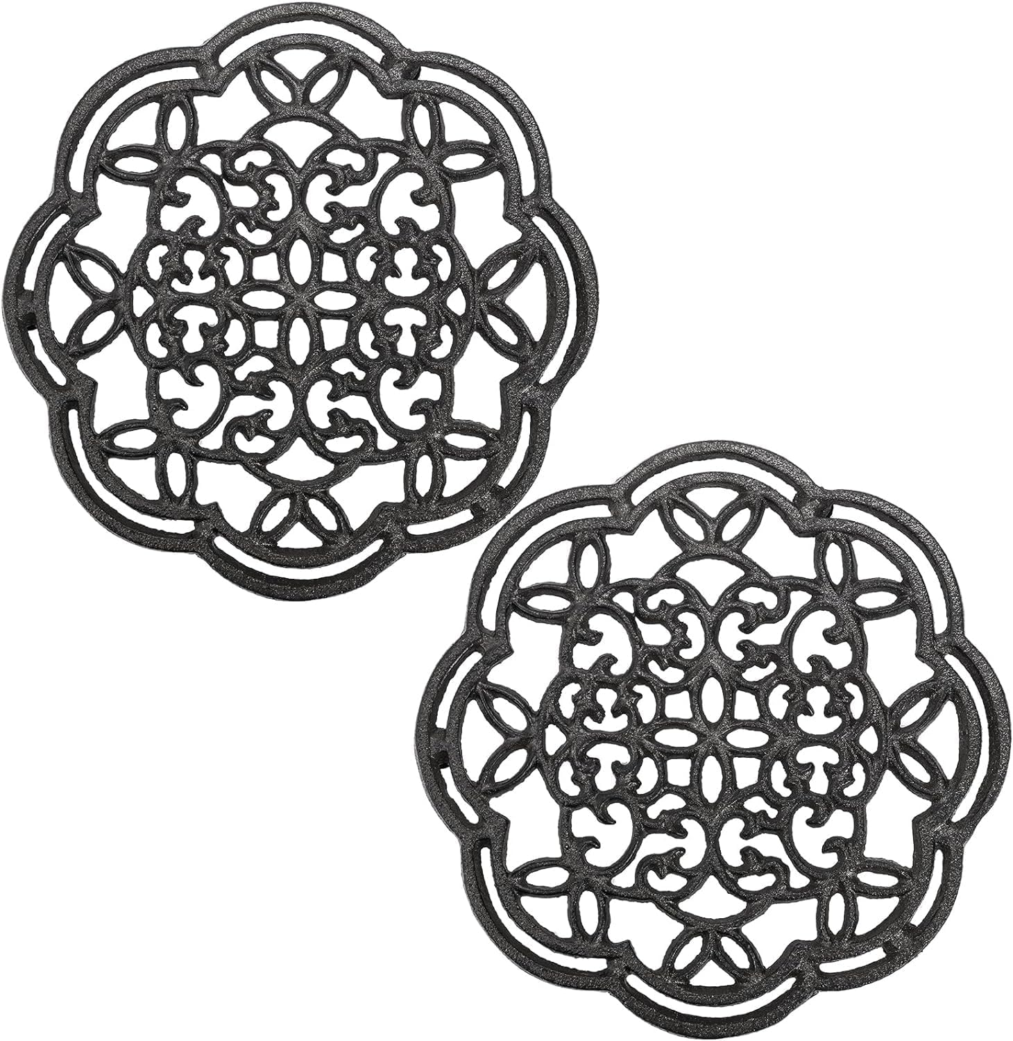 Yopay 2 Pack Cast Iron Trivet Heavy Duty, 7.7 inch Round Metal Trivet for Hot Pans or Teapot, Rustproof Pot Stands
