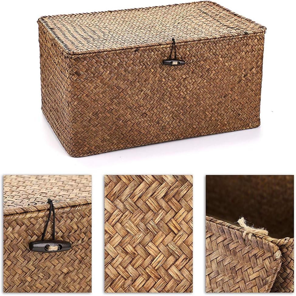 Seagrass Storage Baskets / 14.6 x 9.5 x 7.3 / Large / Coffee / Natural