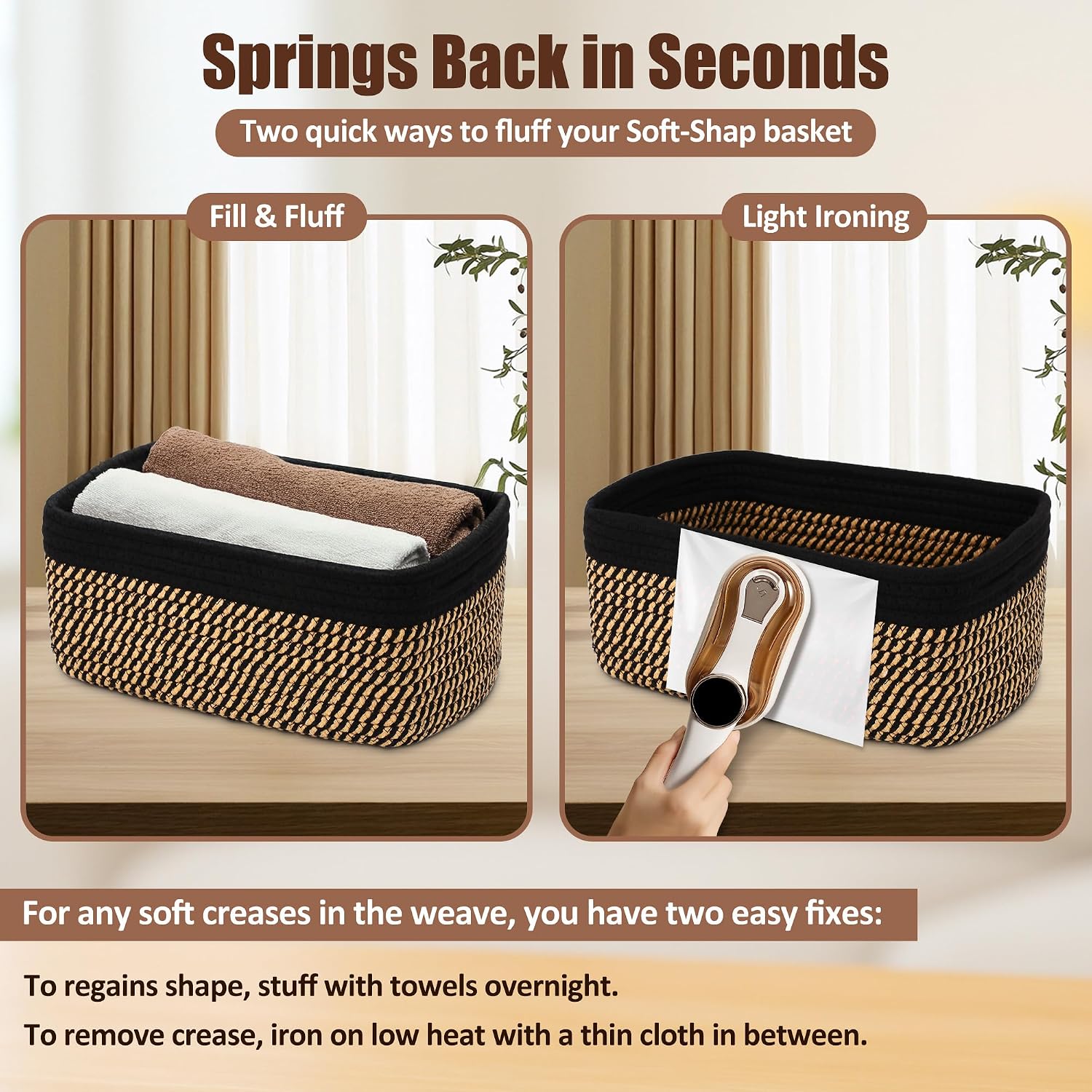 Small Woven Rope Storage Baskets / Black & Gold / 11.81*7.48*4.72'' & 5.91*5.91*2.56 / Set of 5