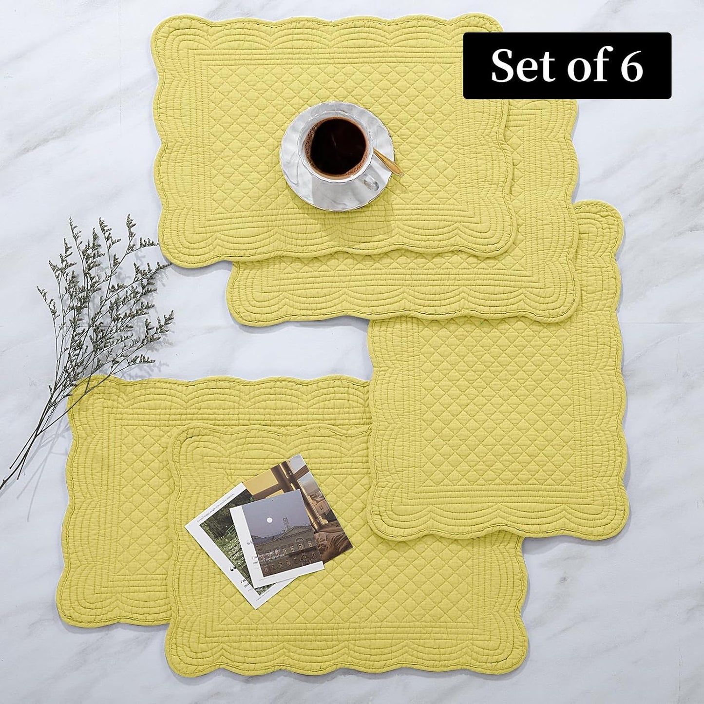 HOMBYS Quilted Placemats Set of 6 Washable-13x18 inches Rectangular Placemats for Kitchen Table-100% Cotton Fabric