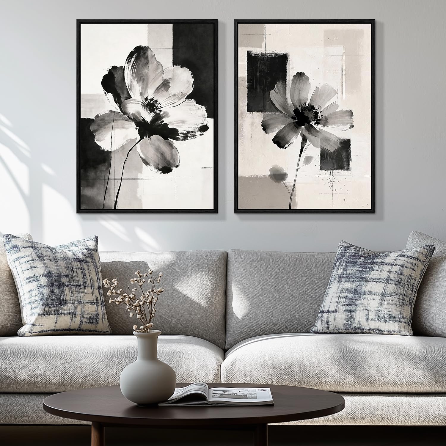 Large 3D Textured Framed Blue White Abstract Wall Art Set, 3 Piece 20x30 In