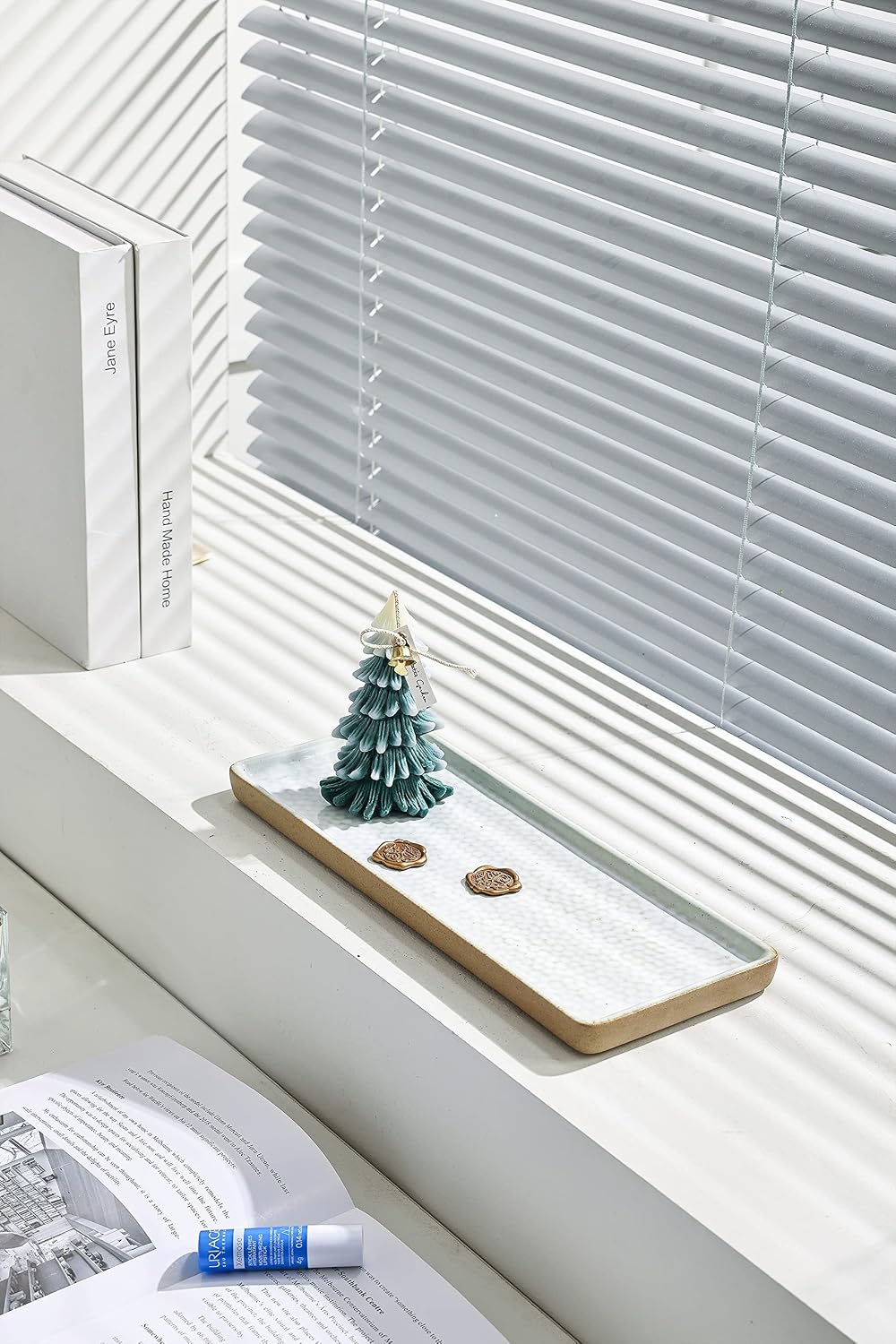 Vanity Tray / Rectangular Candle & Perfume Holder Organizer / White / 12 x 4.7 x 0.5