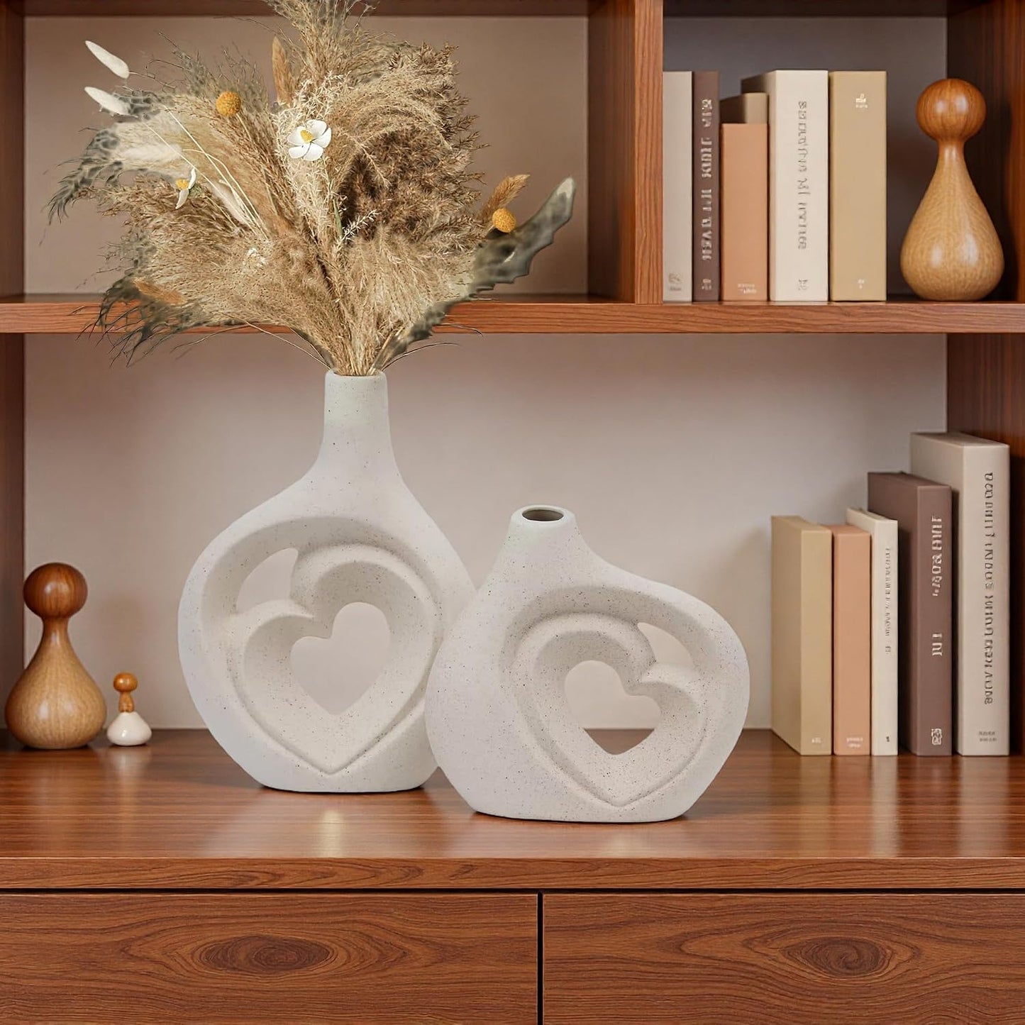 Ceramic Heart Shaped Vases / Cream White / 8.5 Inch / Set of 2