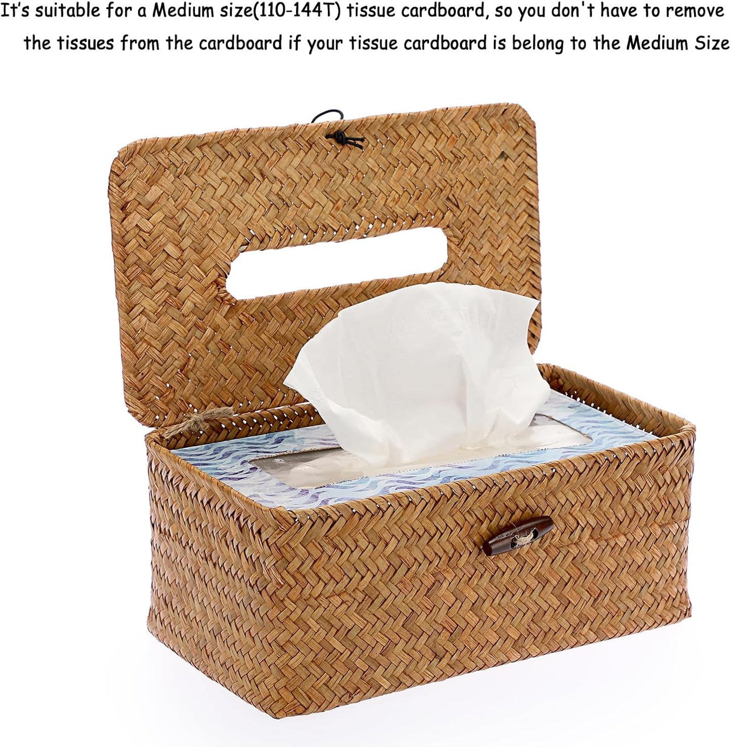 Tissue Box Cover Rectangle Tissue Box Seagrass Tissue Box Holder Woven Tissue / Caramel / Medium