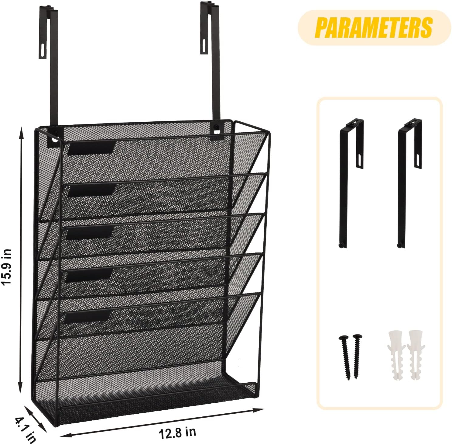 Desk File Organizer Mesh 6-Tier with Hangers, Hanging Wall Mount Document Organization Stand, Desktop Vertical Mail