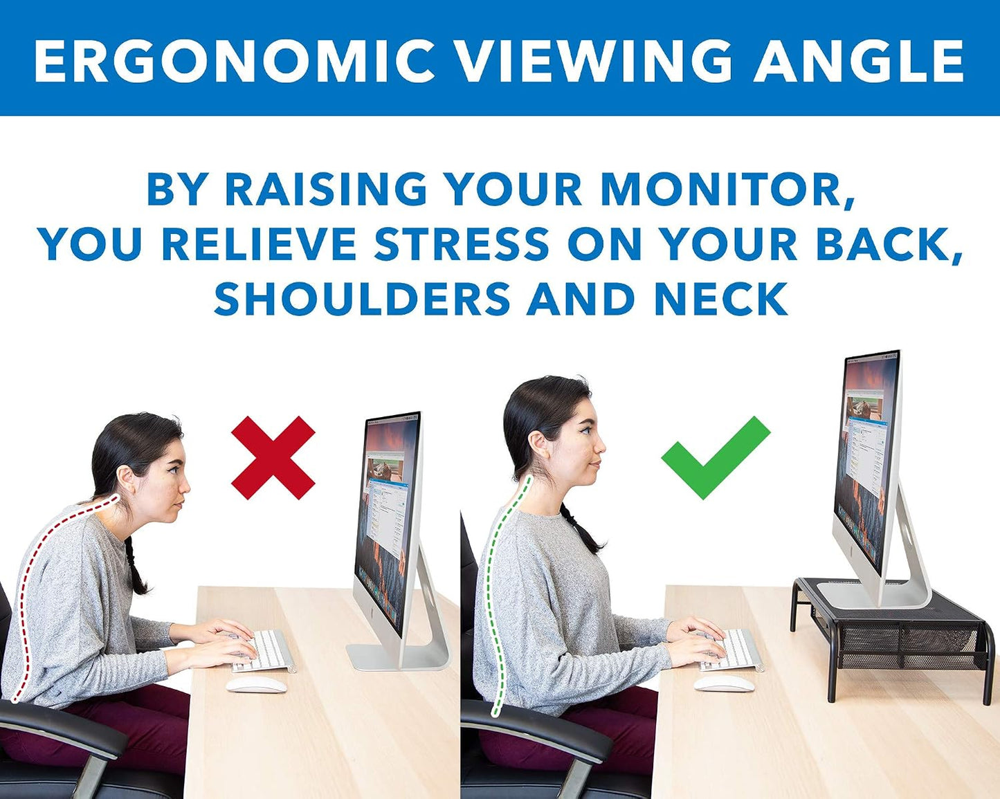 Mount-It! Metal Mesh Monitor Stand with Drawer, Ergonomic Desk Organizer and Riser for Monitors and Laptops, Desktop