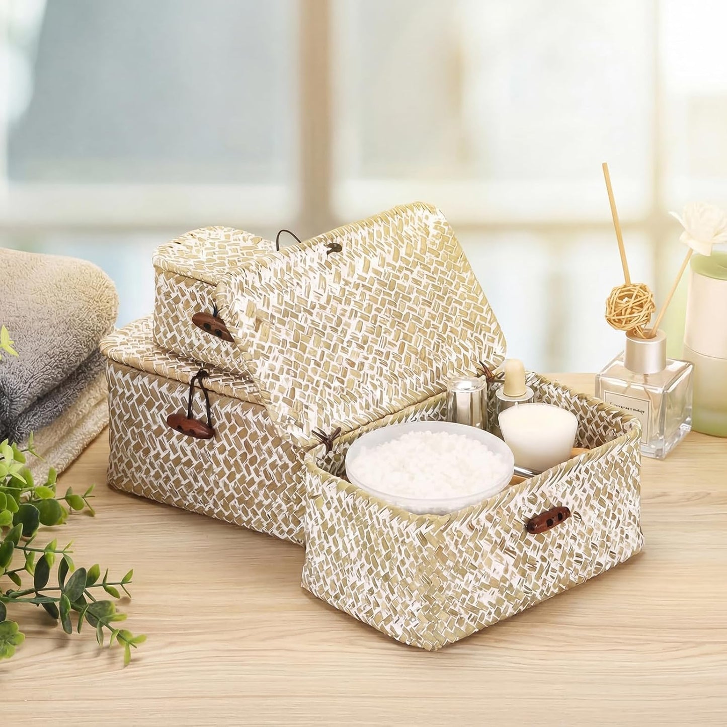 Wicker Shelf Basket Mini Seagrass Basket / 6.1 x 4.0 x 3.3 / Whitewash Color