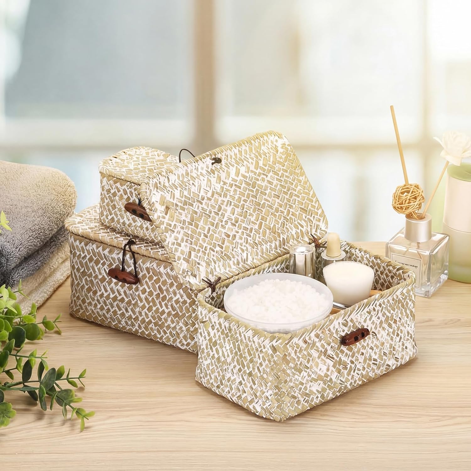 Wicker Shelf Basket Mini Seagrass Basket / 6.1 x 4.0 x 3.3 / Whitewash Color