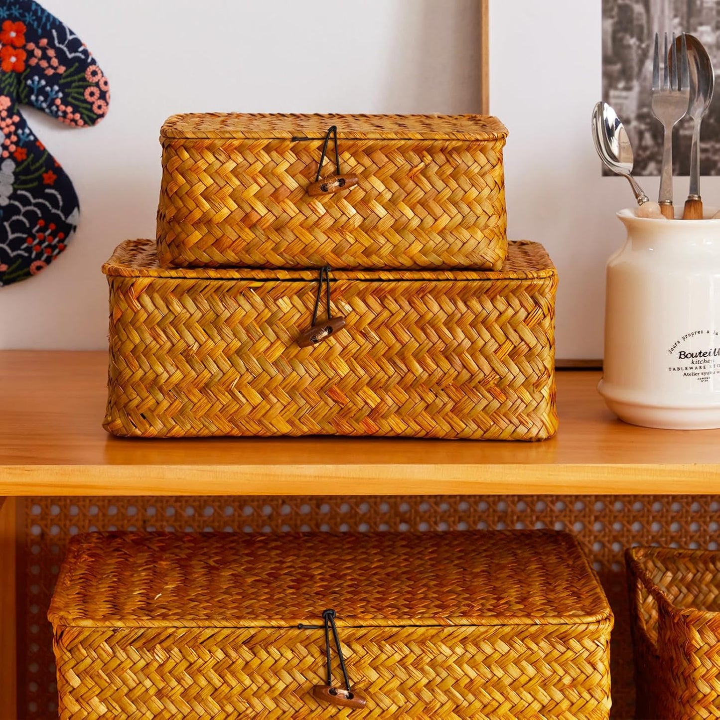Handwoven Baskets for Storage / Rectangle / Set of 3