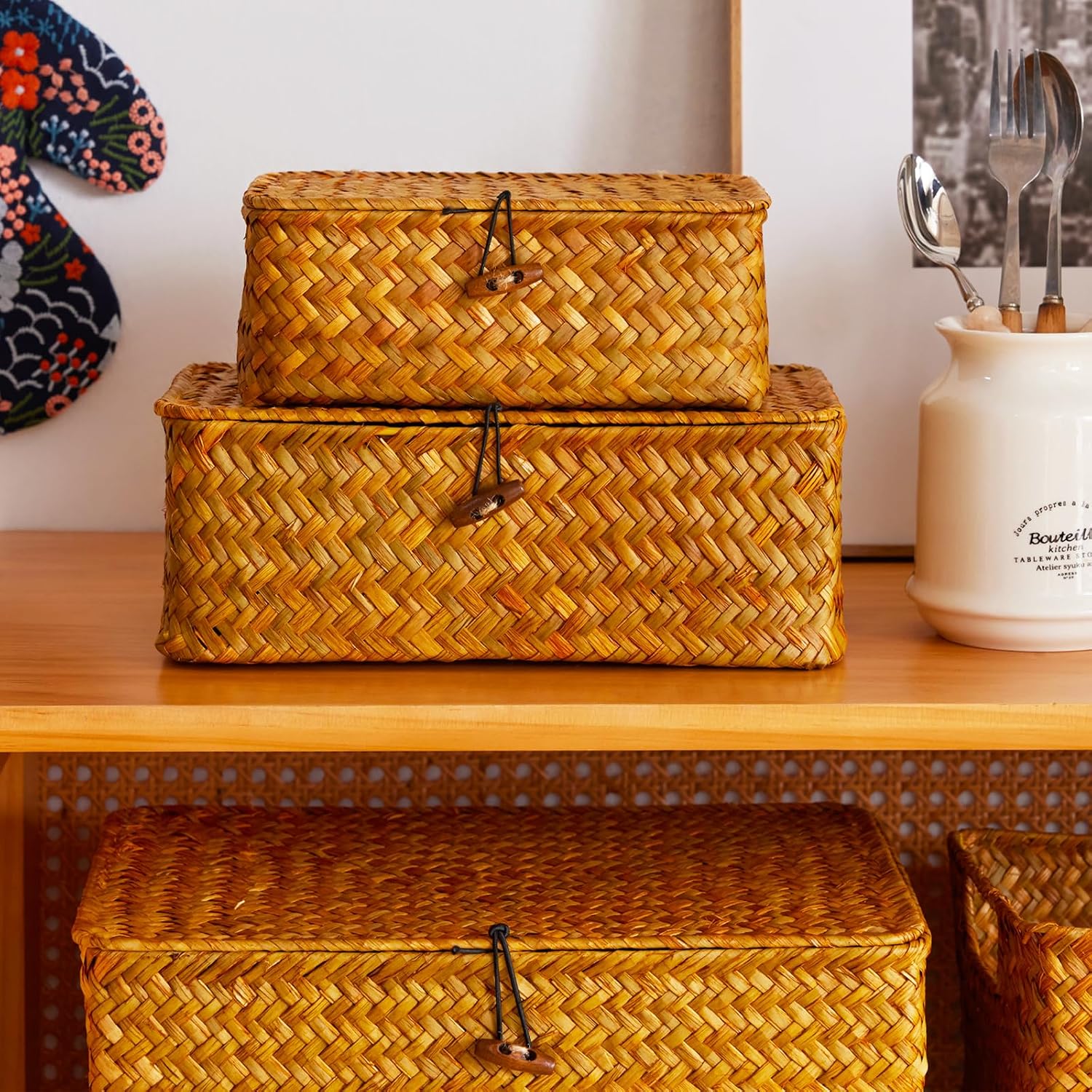 Handwoven Baskets for Storage / Rectangle / Set of 3