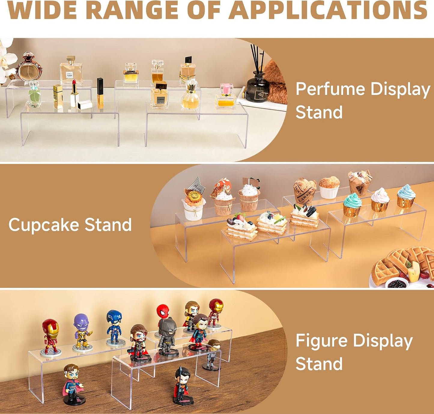 Aminigram 4 Pack Large Acrylic Risers Display Stands, Perfume Organizer Stand, Clear Acrylic Shelf for Show Decor