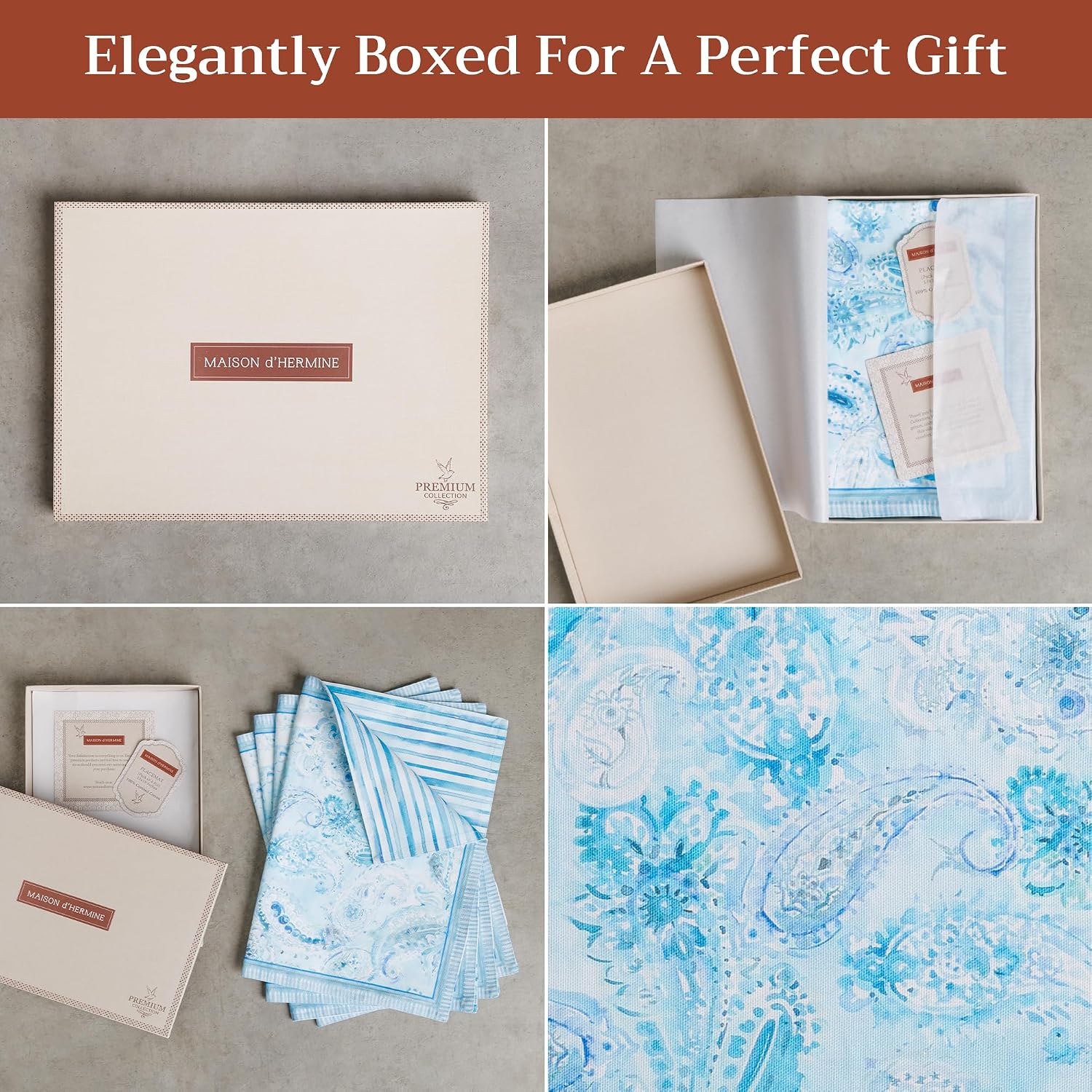 Maison d' Hermine Placemats Set of 4 Reusable 100% Combed Cotton (13"x19") | Cloth Place Mats Washable Table Mats for