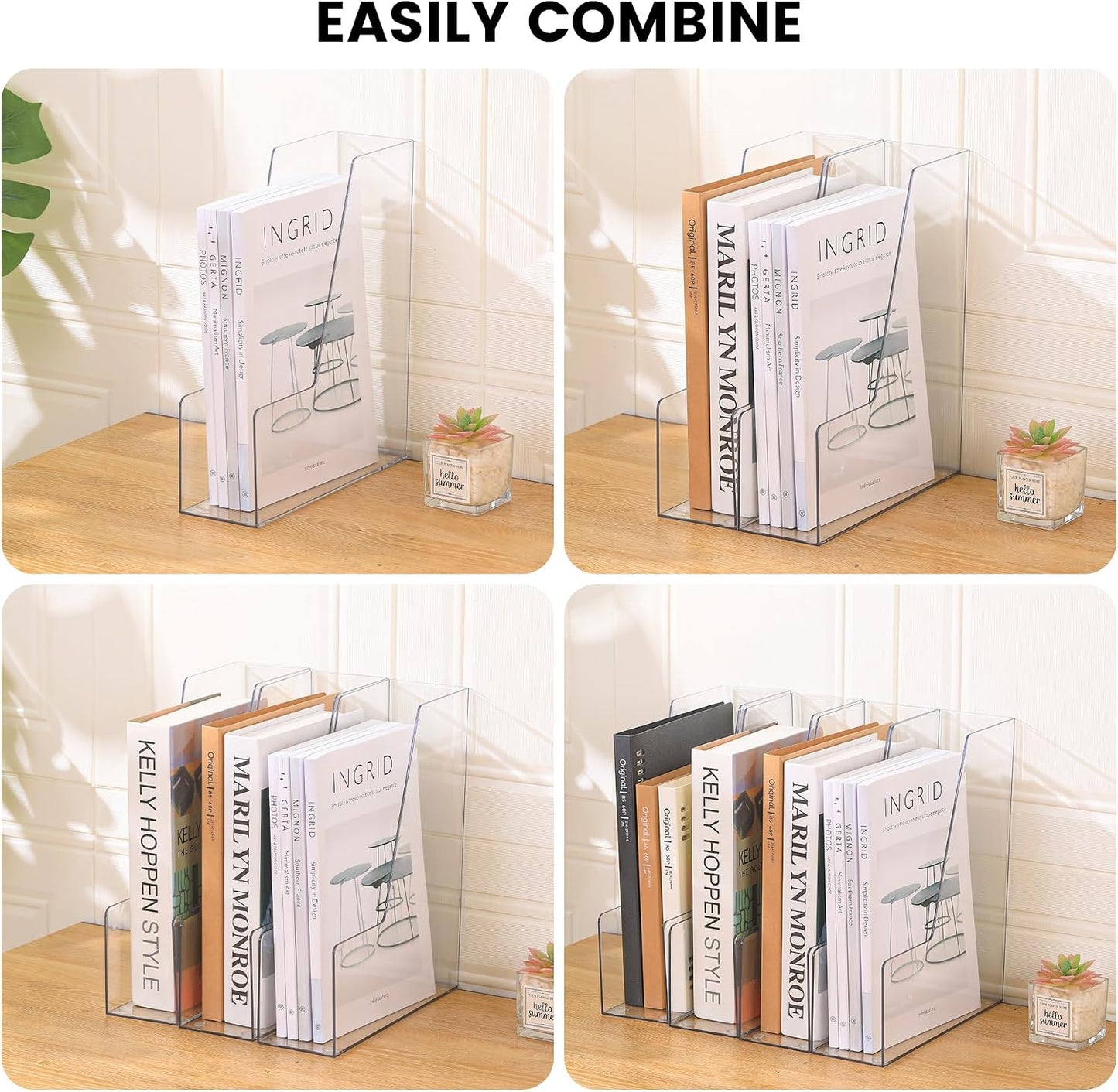 CiWiVOKi Vertical File Holder, Clear PET Desk Organizer and Storage Bins Holding for Magazines, Binders, Notebooks