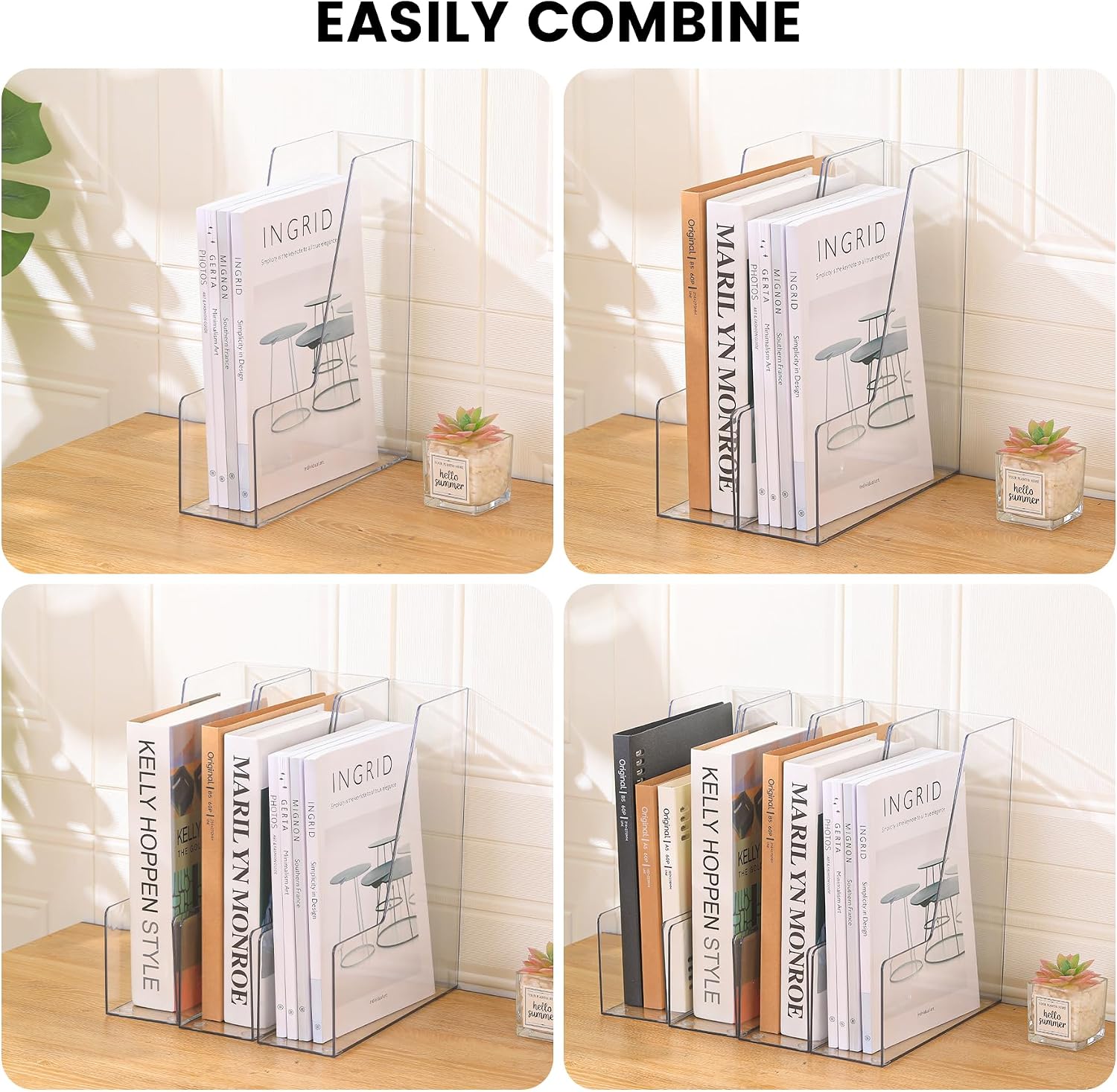 CiWiVOKi Vertical File Holder, Clear PET Desk Organizer and Storage Bins Holding for Magazines, Binders, Notebooks