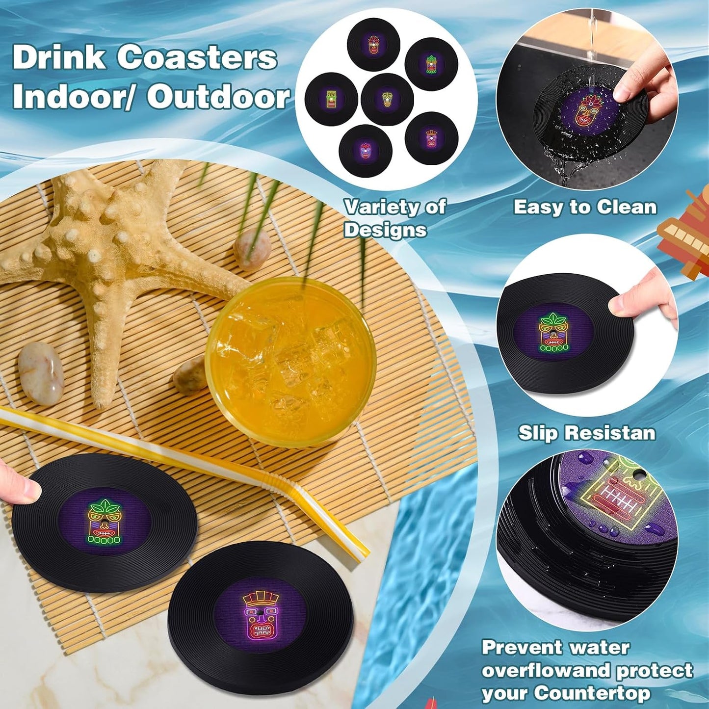 Wood Holder for Drinks / Neon / Set of 6