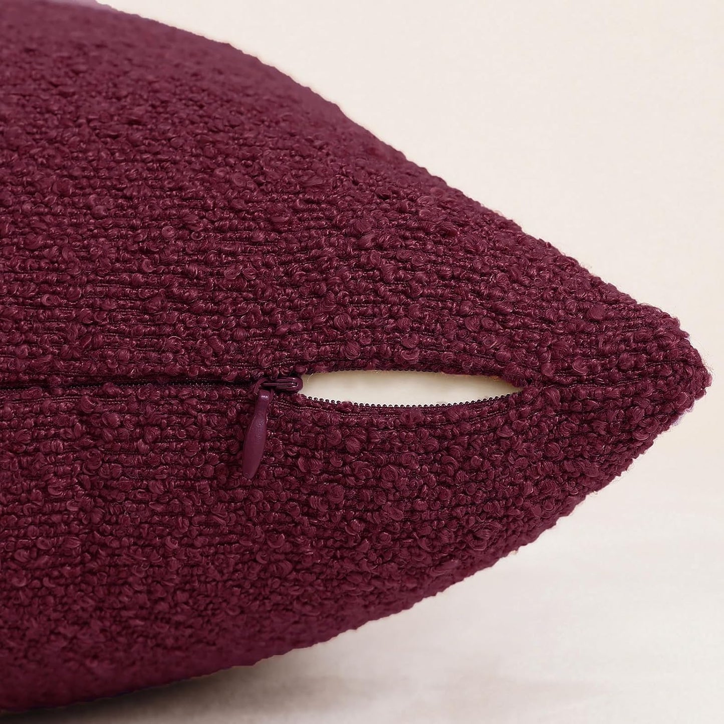 Decorative Square Thick Throw Pillow Covers Fine Textured Boucle / Burgundy Red / 18 x 18 / Set of 2