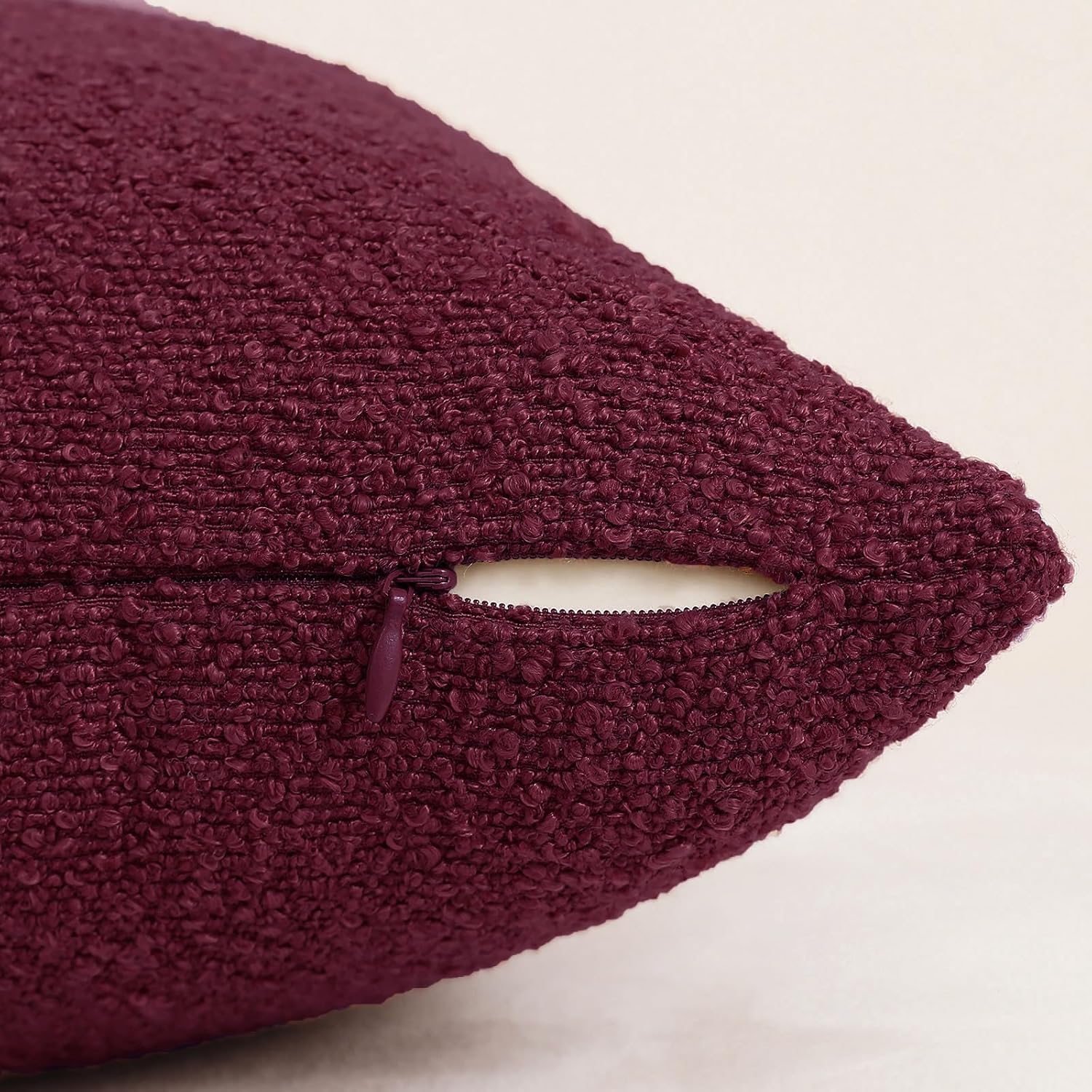 Decorative Square Thick Throw Pillow Covers Fine Textured Boucle / Burgundy Red / 18 x 18 / Set of 2