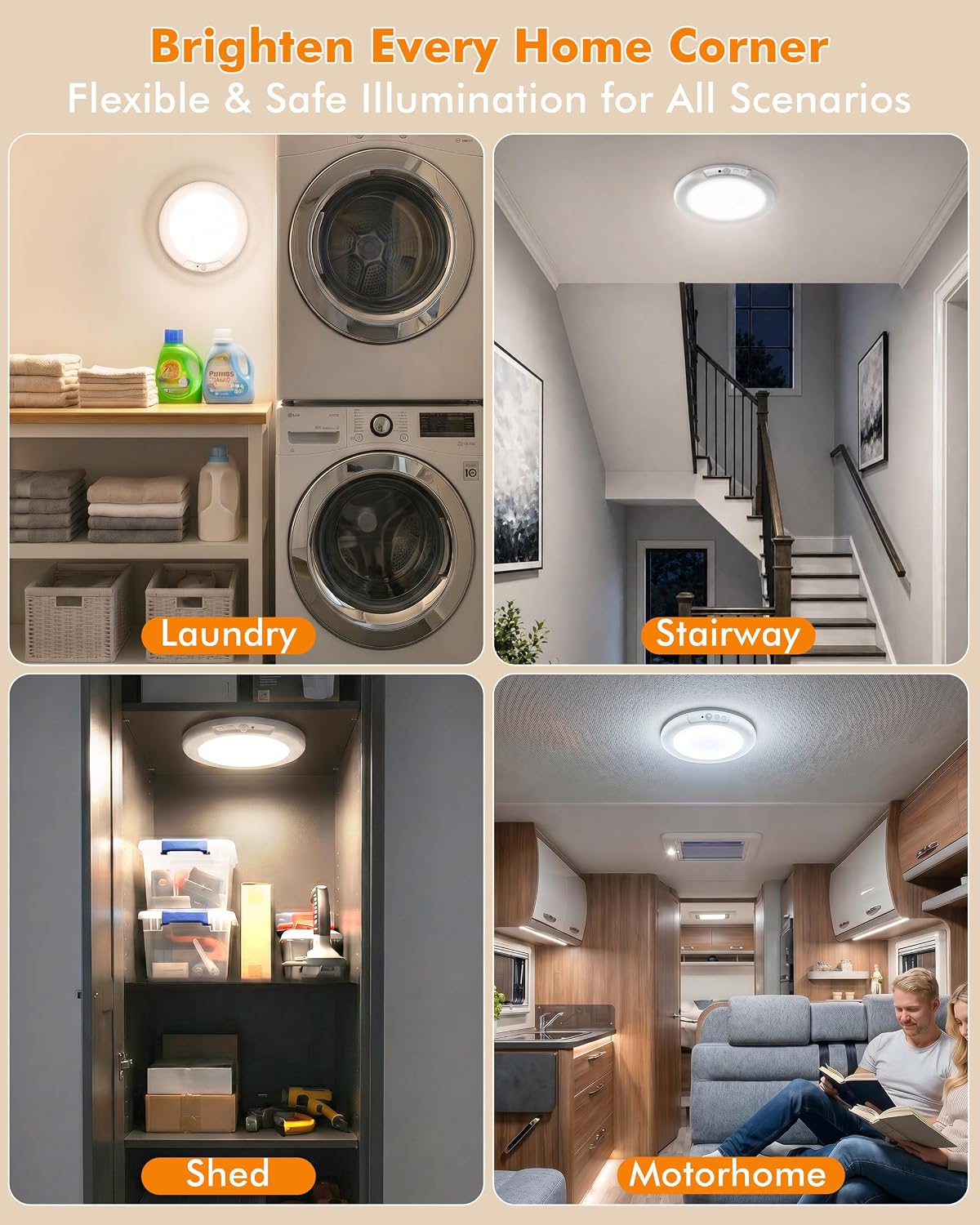 Rechargeable Ceiling Light 8 Pack, Magnetic Motion Sensor with Remote | Wireless Dimmable Battery Operated LED Ceiling