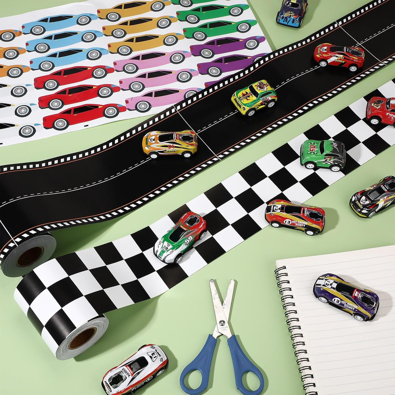 24 Car Stickers for Race Party Decoration Trim / Checkered / Black and White