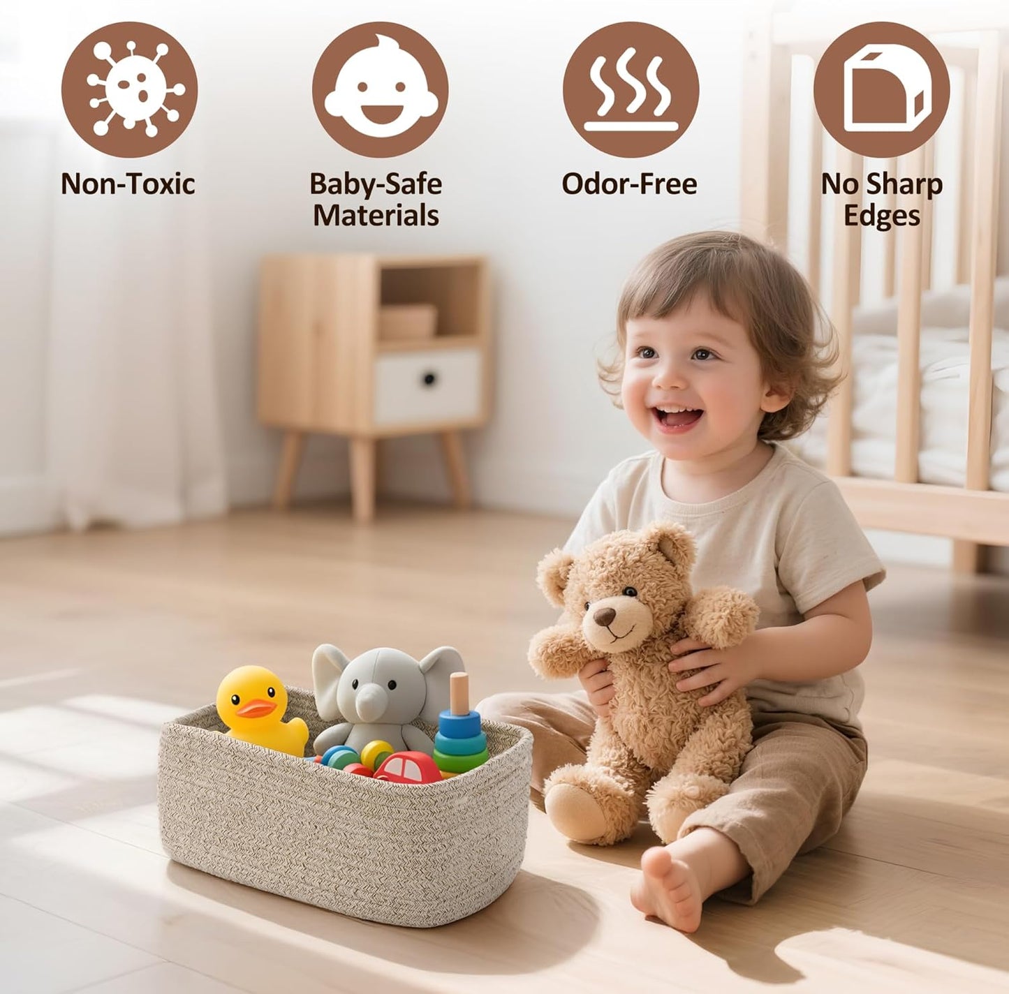 Small Woven Rope Storage Baskets / Natural / 11.81*7.48*4.72'' & 5.91*5.91*2.56 / Set of 5