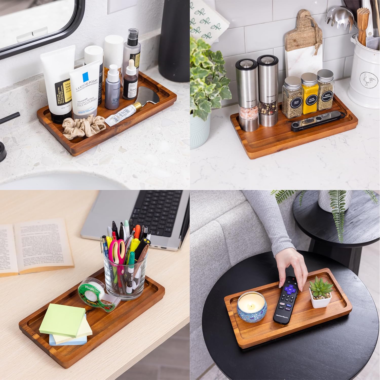 Bathroom Vanity Tray of Wood / Acacia / Natural / 11.8 x 5.9