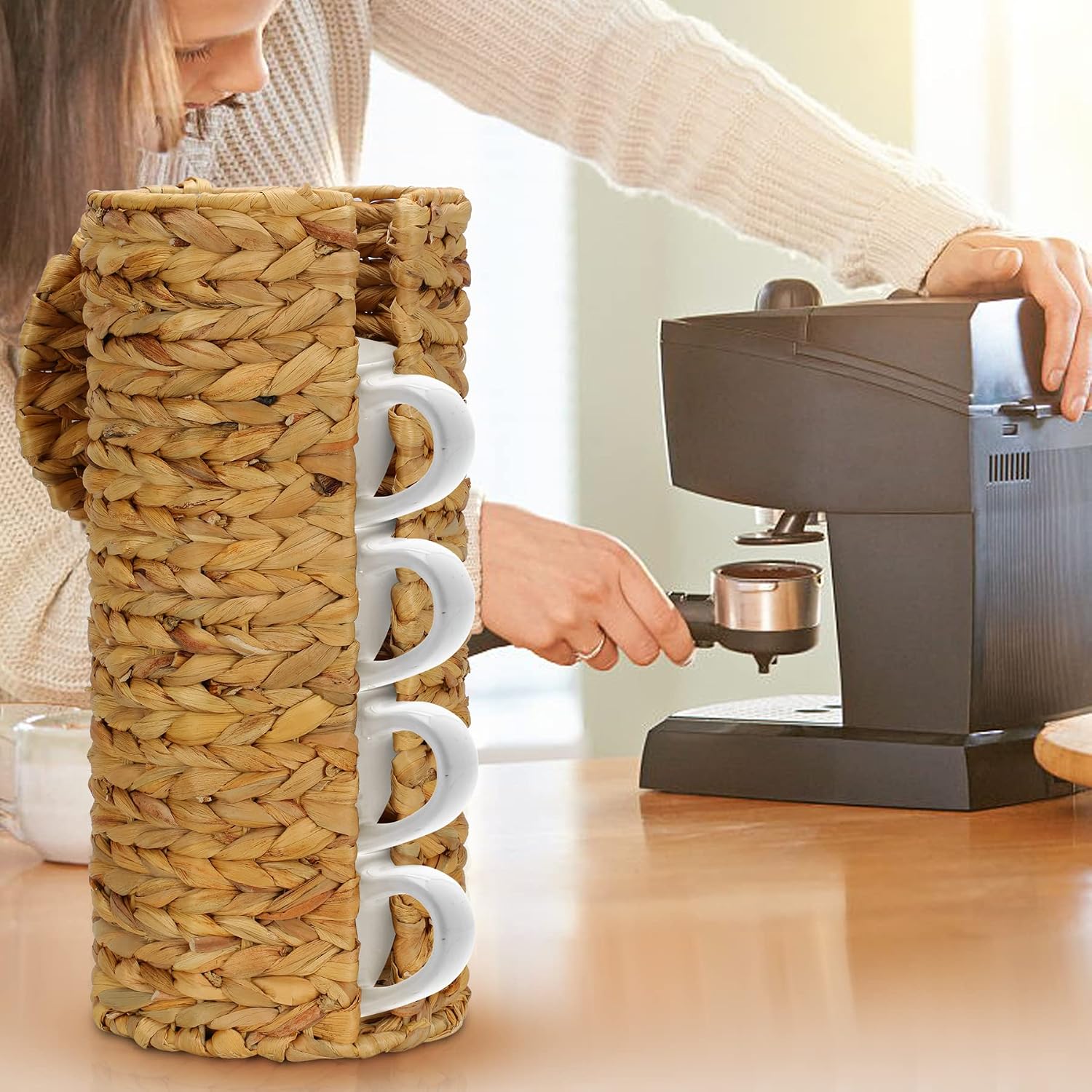 Graciadeco Stand Paper Storage with Lid Spare Extra 3 Rolls of Toilet Tissue Holder Free Standing Water Hyacinth Wciker