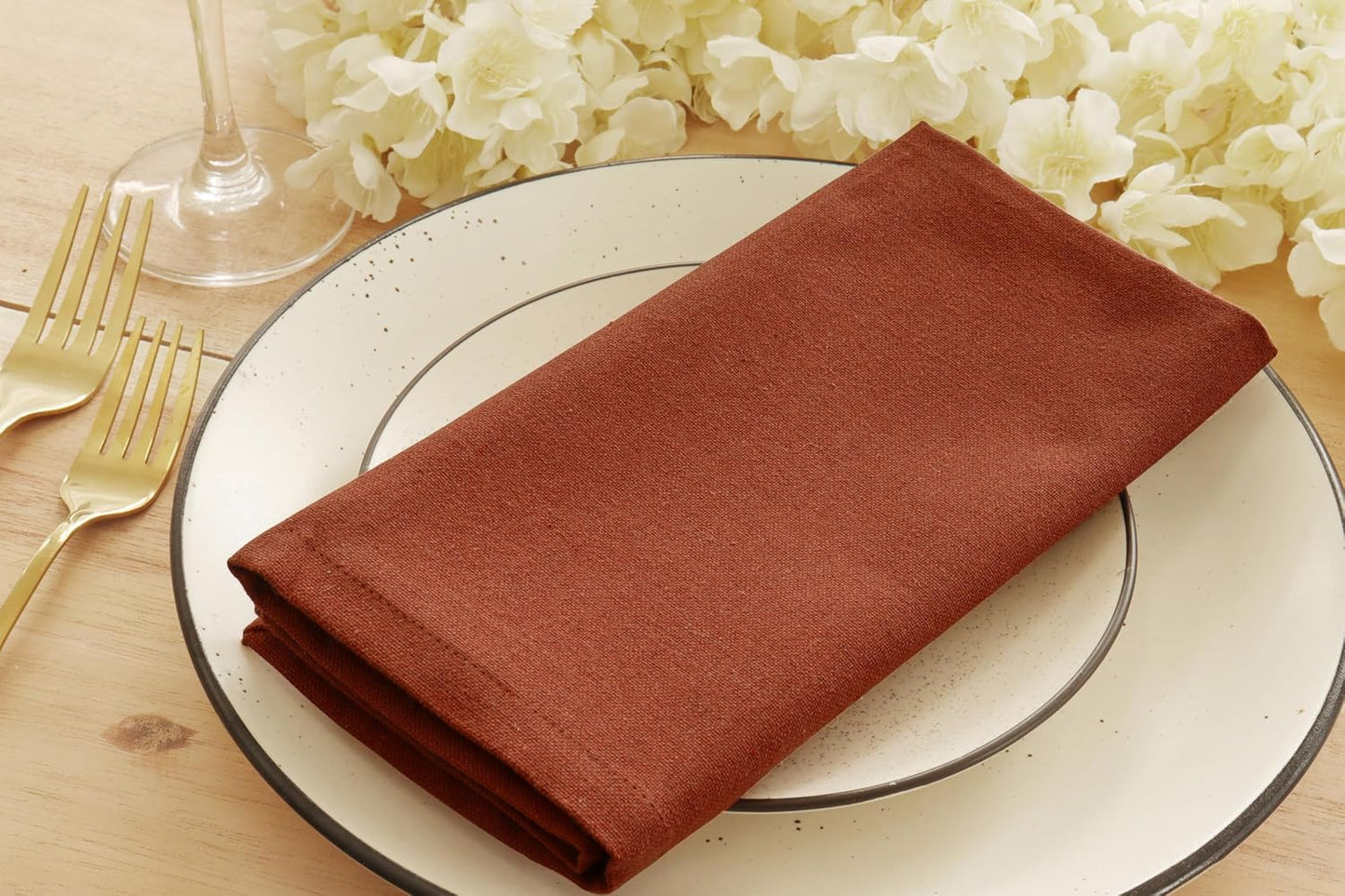 Rust Set of 12 Cloth Dinner Napkins 100% Cotton 18x18 Inch - Soft Durable Washable - Ideal for Farmhouse Party Spring