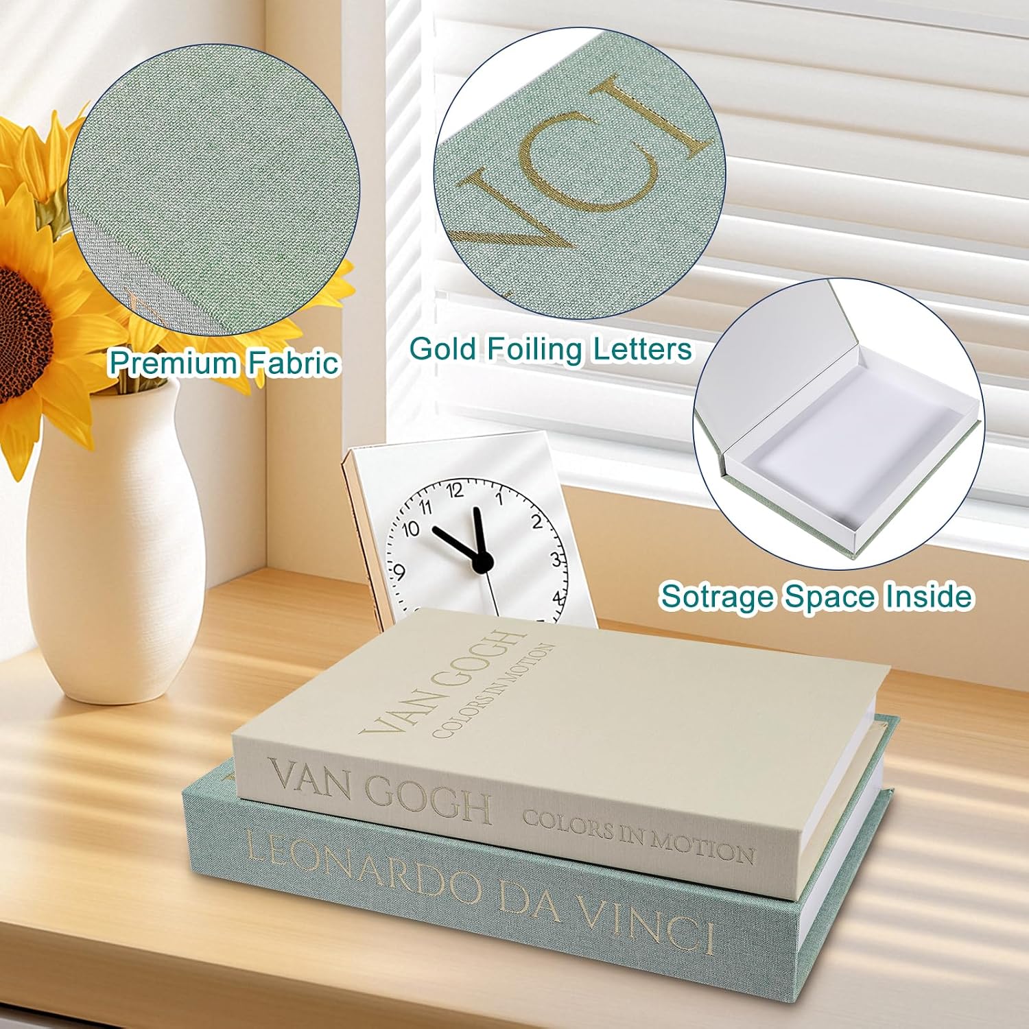 Linen Decorative Boxes for Aesthetic Room Decoration / Sage+beige / Set of 2