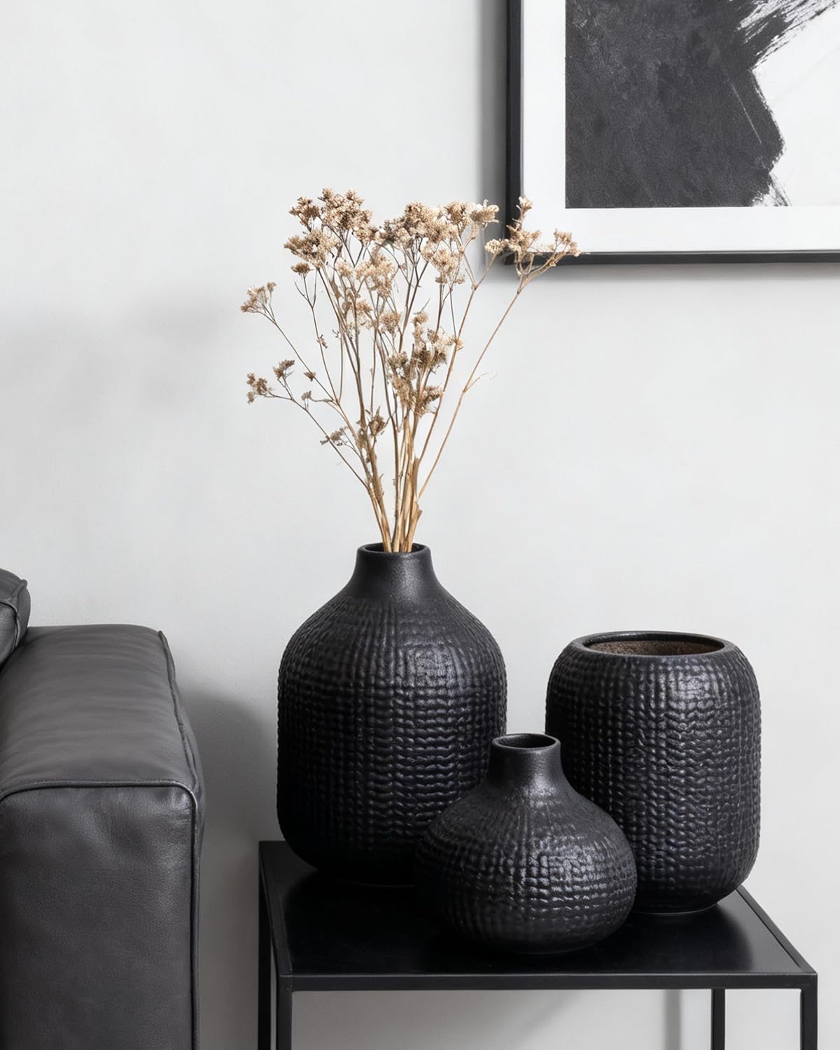 Black Ceramic Vases for Decor / 14 Black / Set of 3