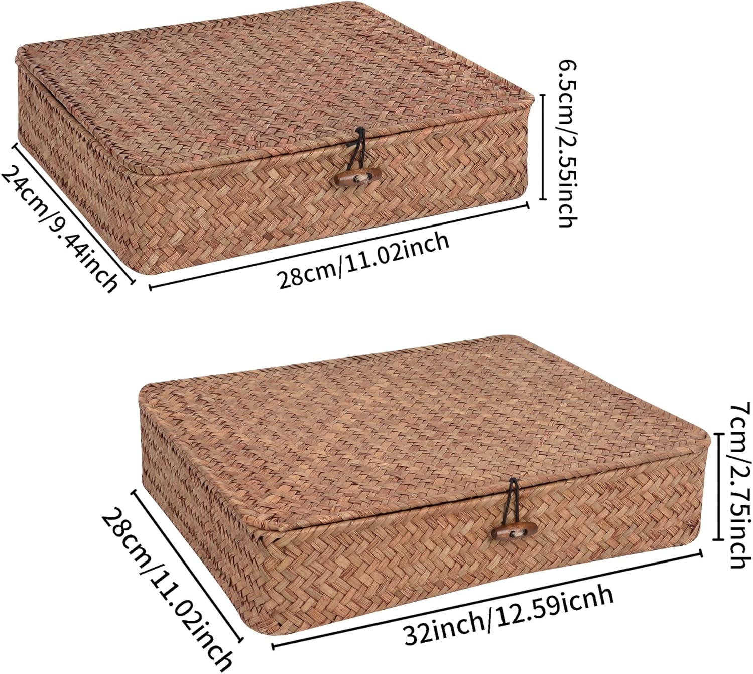 Flat Wicker Shelf Baskets / Coffee / Set of 2