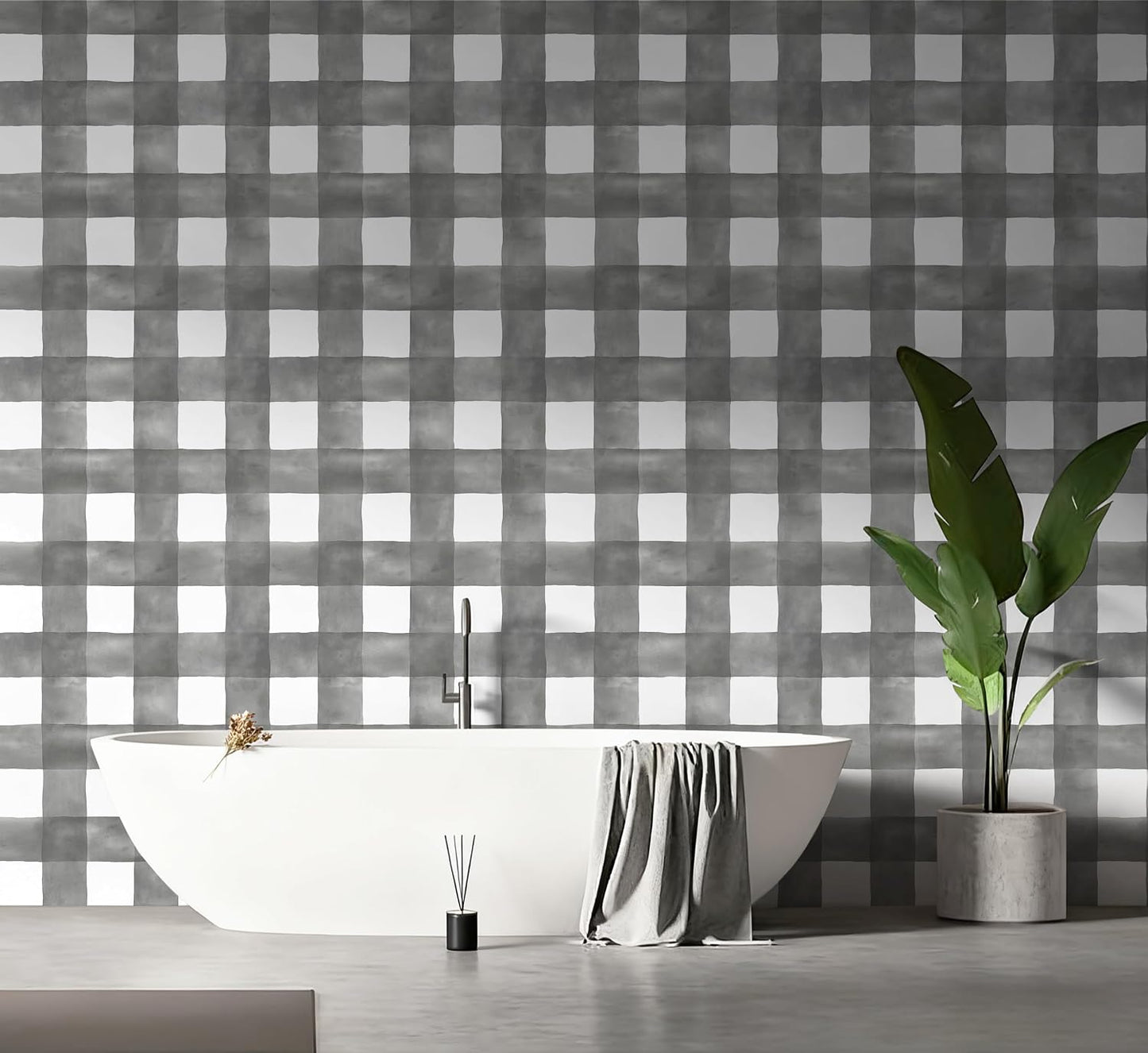 Grey Wallpaper Peel and Stick Plaid Modern Wall Paper Checkered / 17.3 x 78.7 / Grey and White