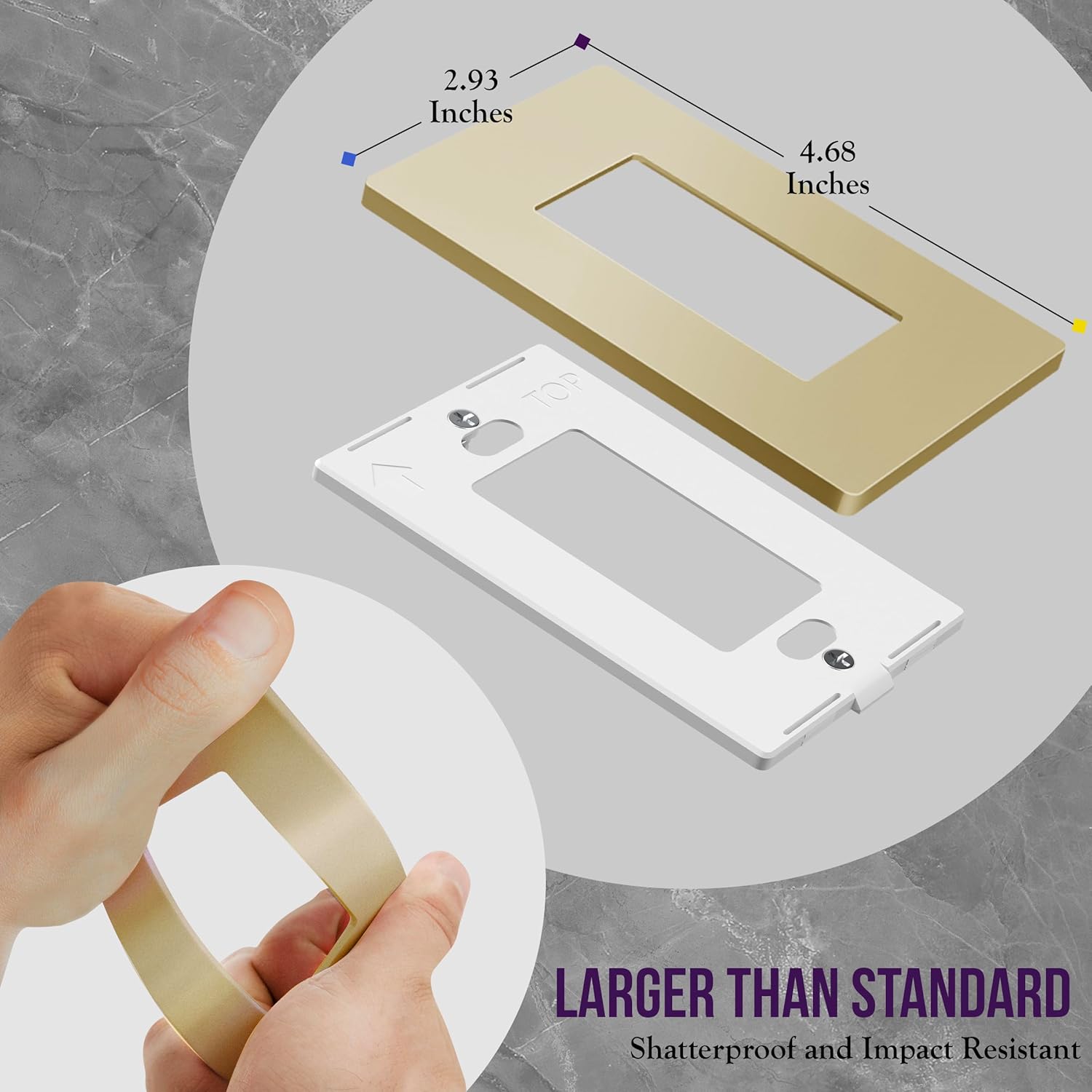 ENERLITES 1-Gang Gold Screwless Decorator Wall Plate Outlet Cover, 10 Pack | Size 4.68" x 2.93", Fits light
