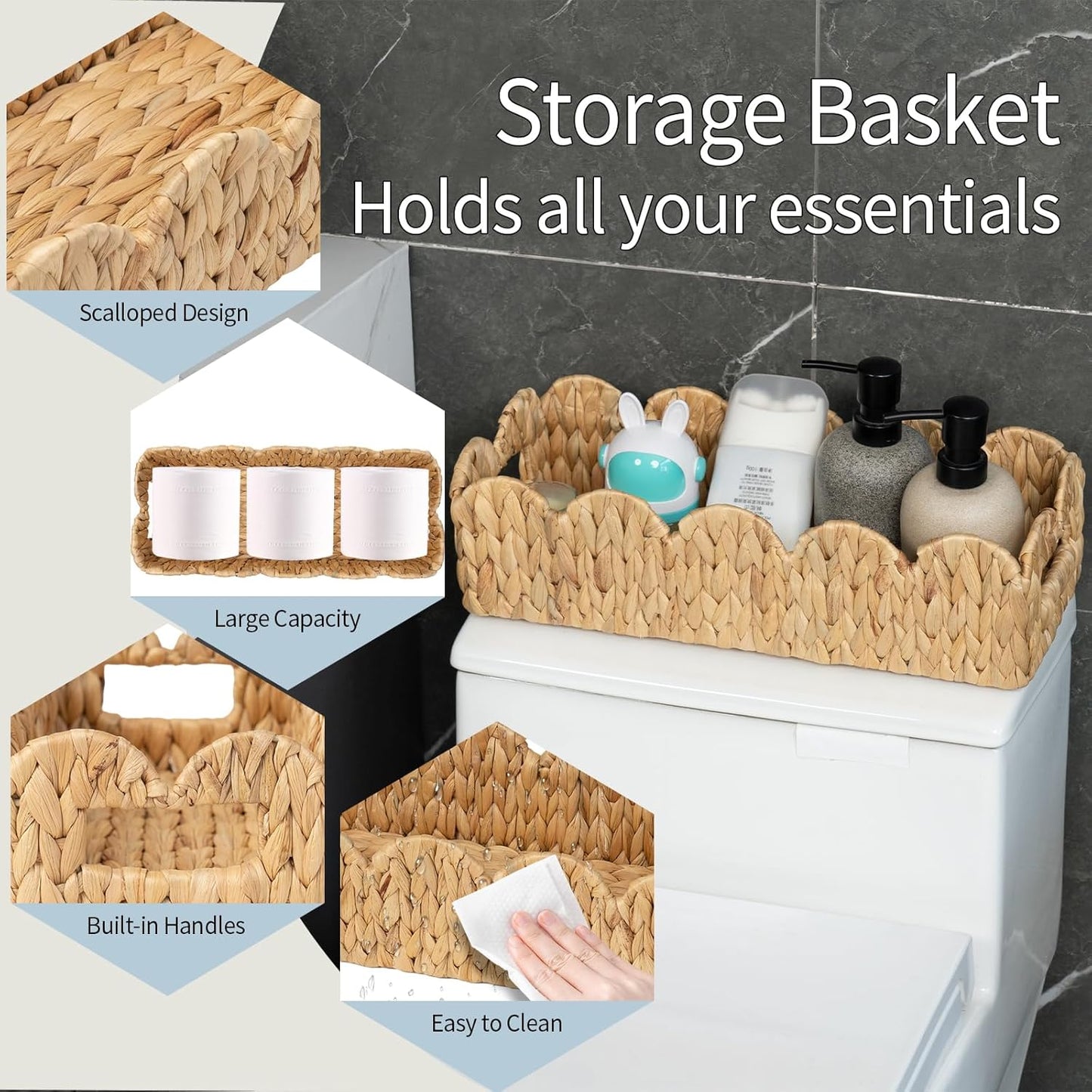 Scalloped Edge Wicker Basket for Toilet Paper Storage / Rectangle