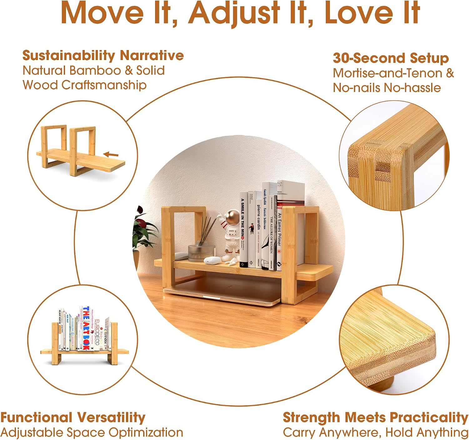 Small Adjustable Desk Bookshelf Organizer / Bright Bamboo