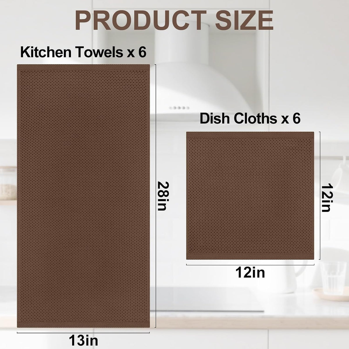 Homaxy 12 Pack 100% Cotton Kitchen Towels and Dishcloths Set, Coffee | 12 x 12 Inches and 13 x 28 Inches Kitchen Towels