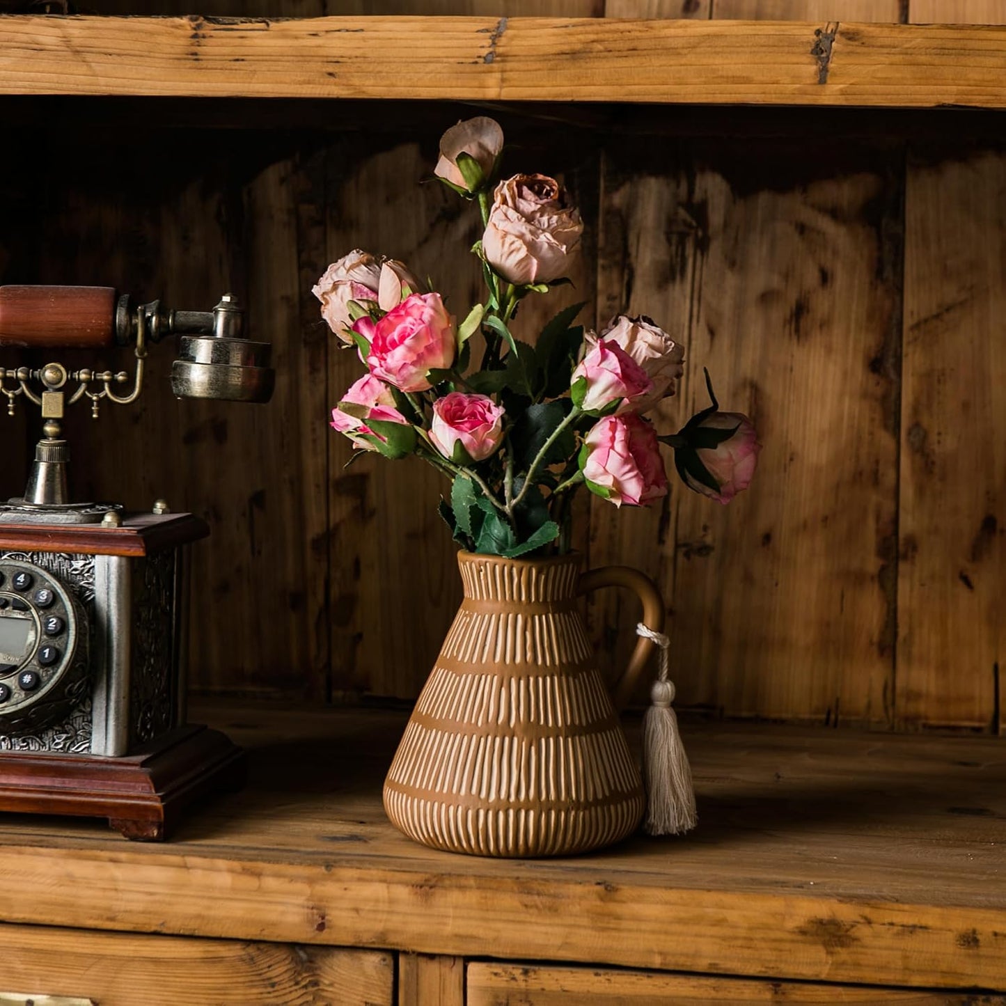 Rustic Farmhouse Vase / Yellow - Tassel