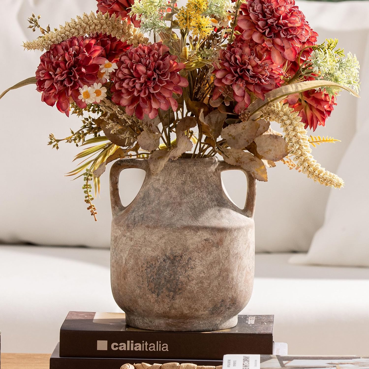 Ceramic Flower Vase / 8"h-terracotta / White / 8 Inch