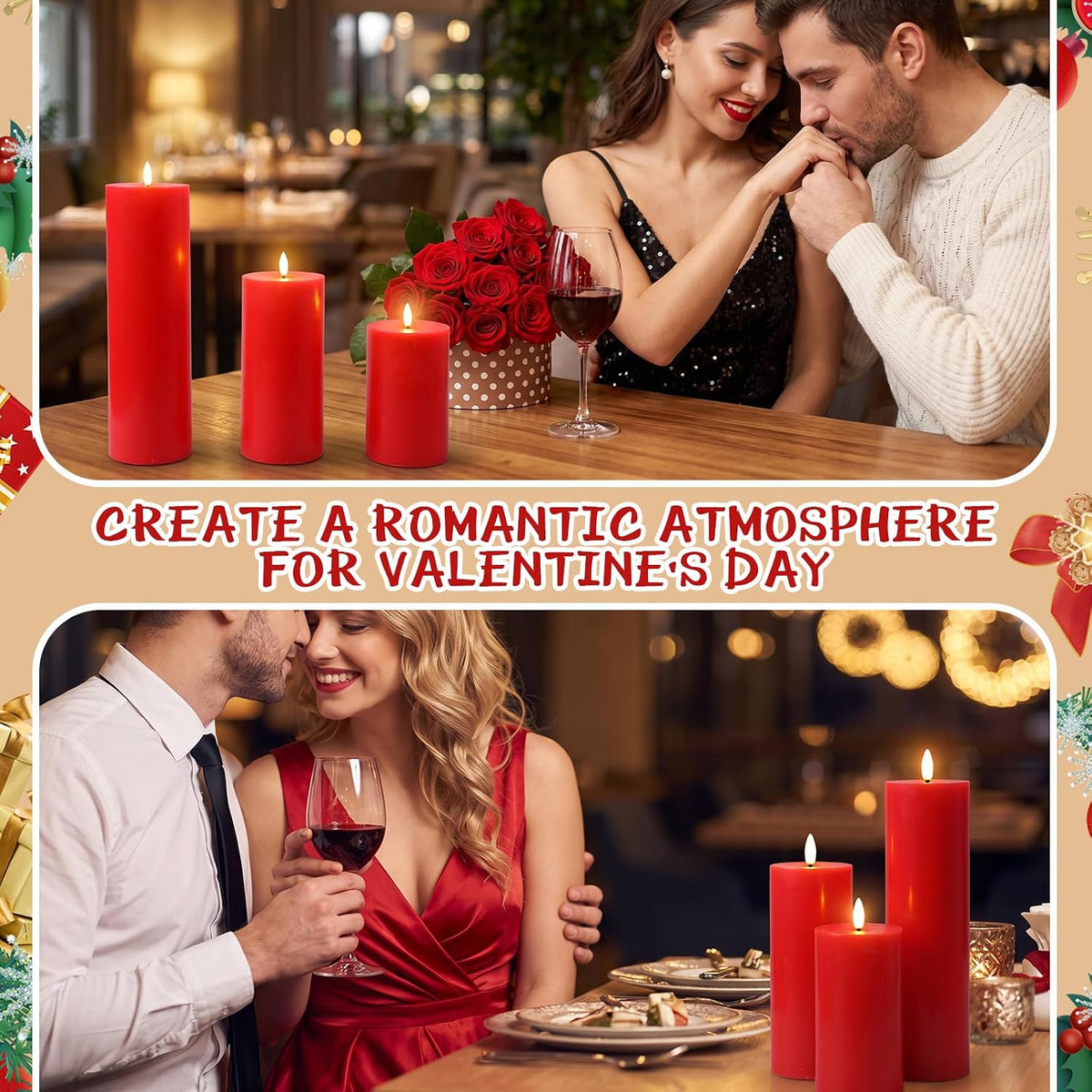 3 Pcs 6/8/12 Inches Thanksgiving Flameless LED Candles with Remote and 2/4/8h Timer Red Battery Operated Wax Flickering