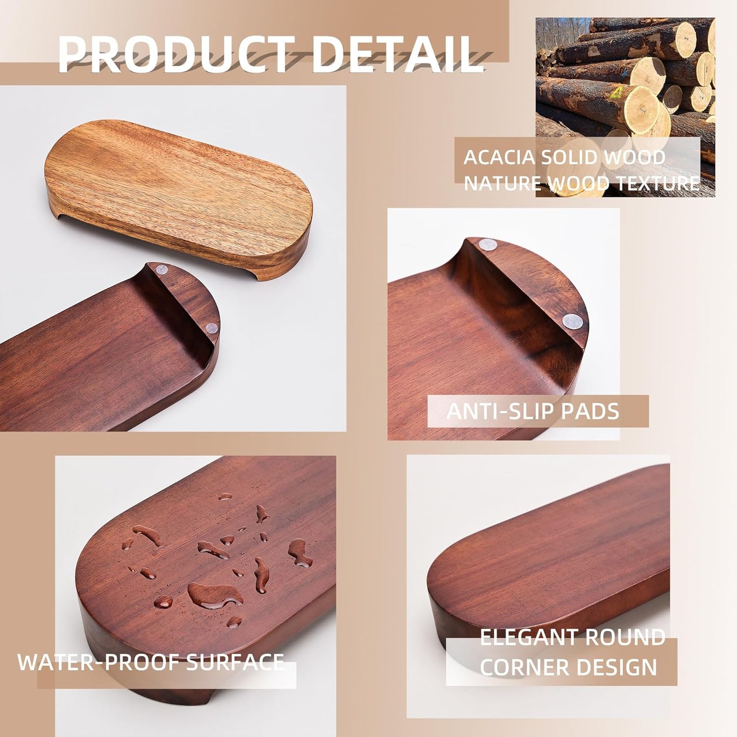 Pedestal Stand / Bathroom Counter Decorative Tray / Nature Acacia
