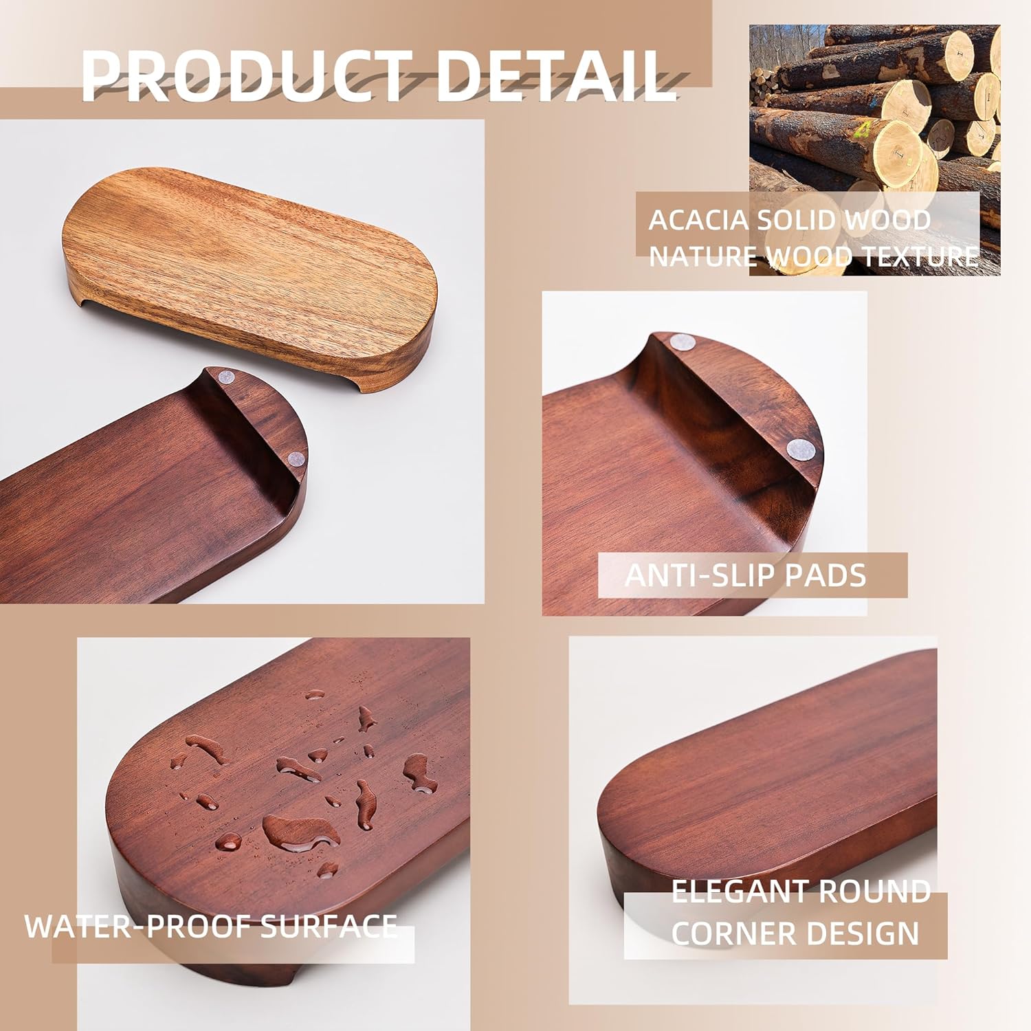 Pedestal Stand / Bathroom Counter Decorative Tray / Nature Acacia