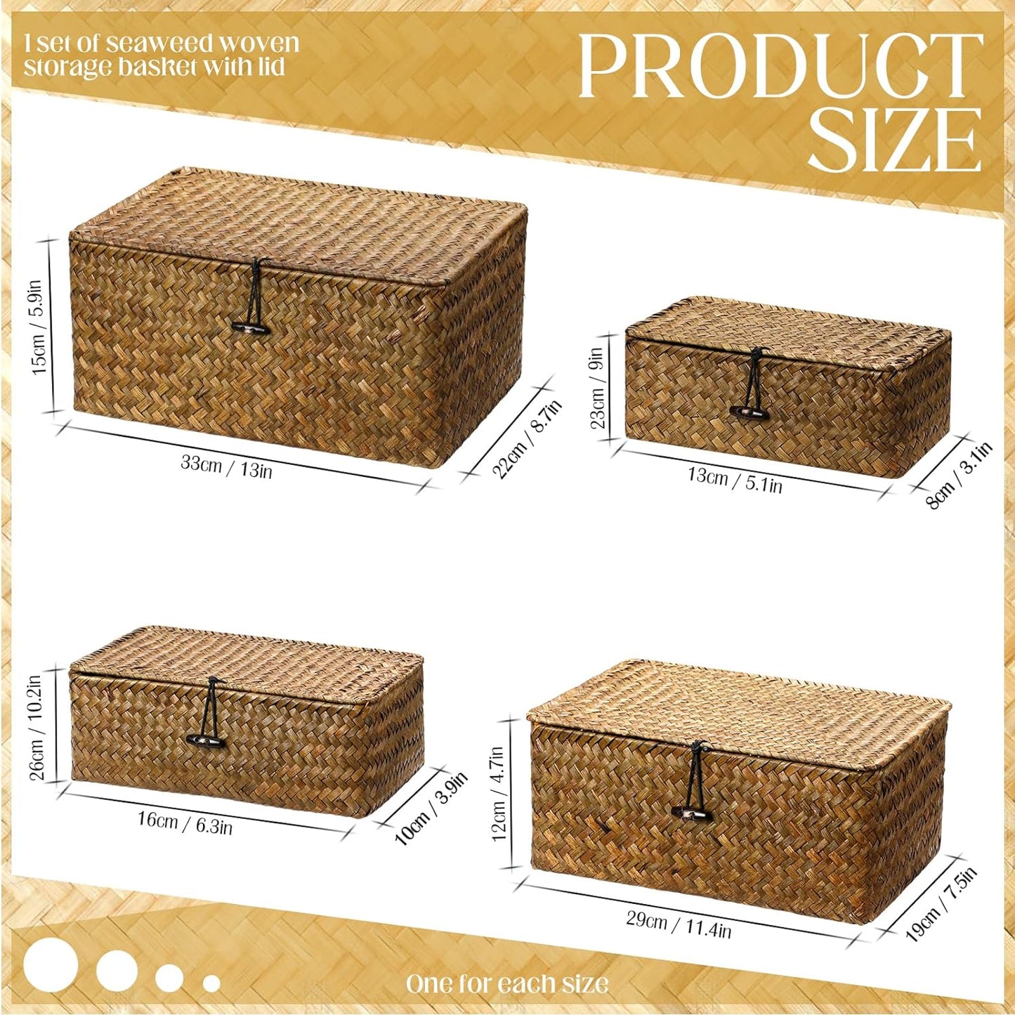 Wicker Storage Baskets Organizer / Retro Color / Set of 4