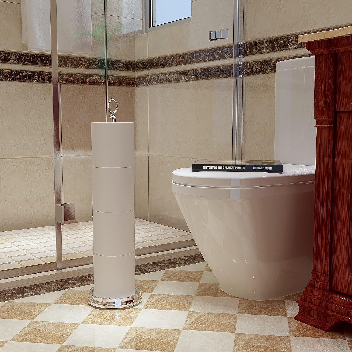 ROLABAM Toilet Paper Holder Stand with Reserve Function, Free Standing Toilet Paper Holder for Bathroom, Space Toilet 4